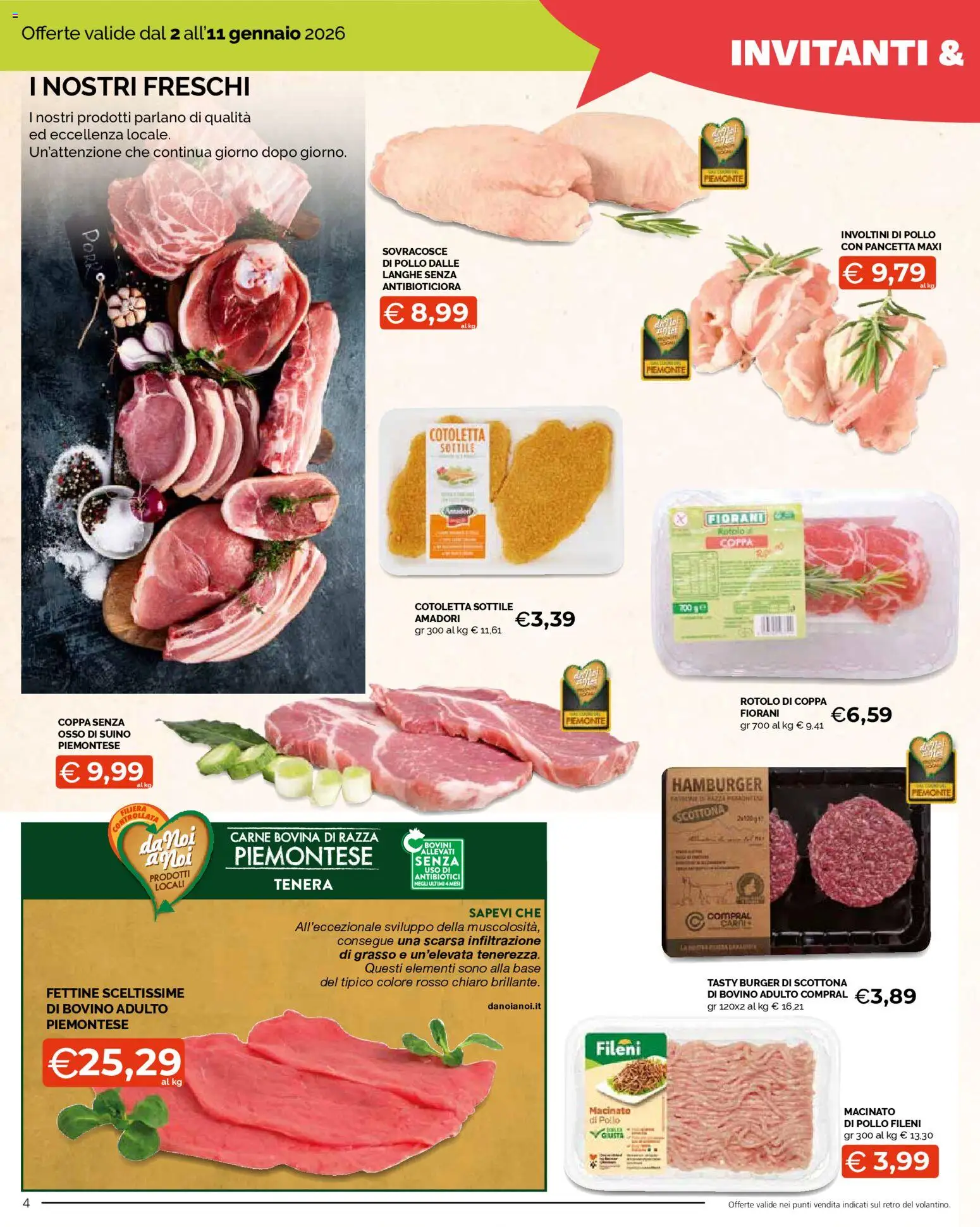 Volantino Mercatò del 02.01.2026 | Pagina: 4 | Prodotti: Bovino, Pollo, Suino, Macinato