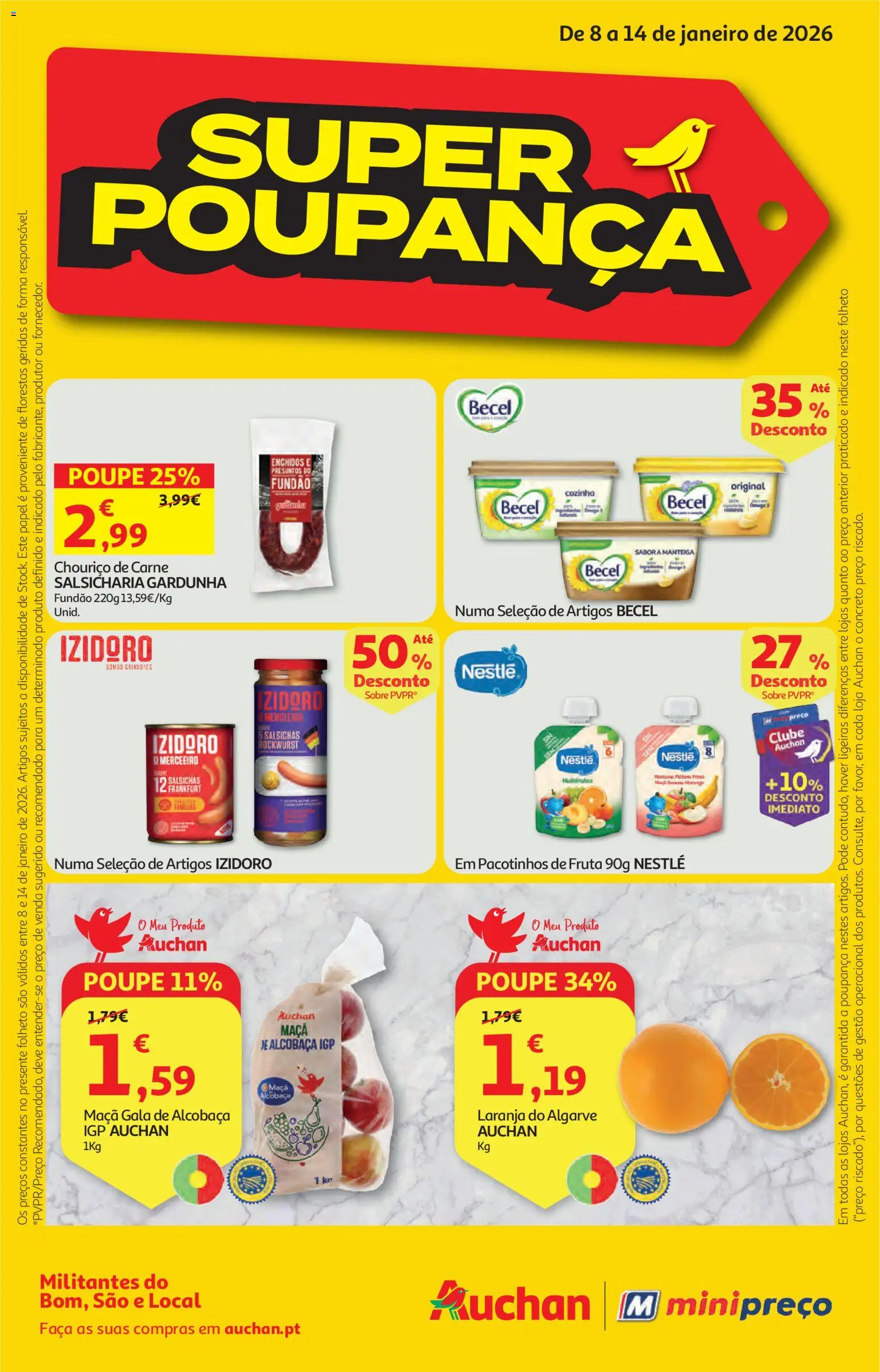 Auchan folheto │ válido de 08.01.2026 | Página: 1 | Produtos: Manteiga, Nestlé, Chouriço, Carne