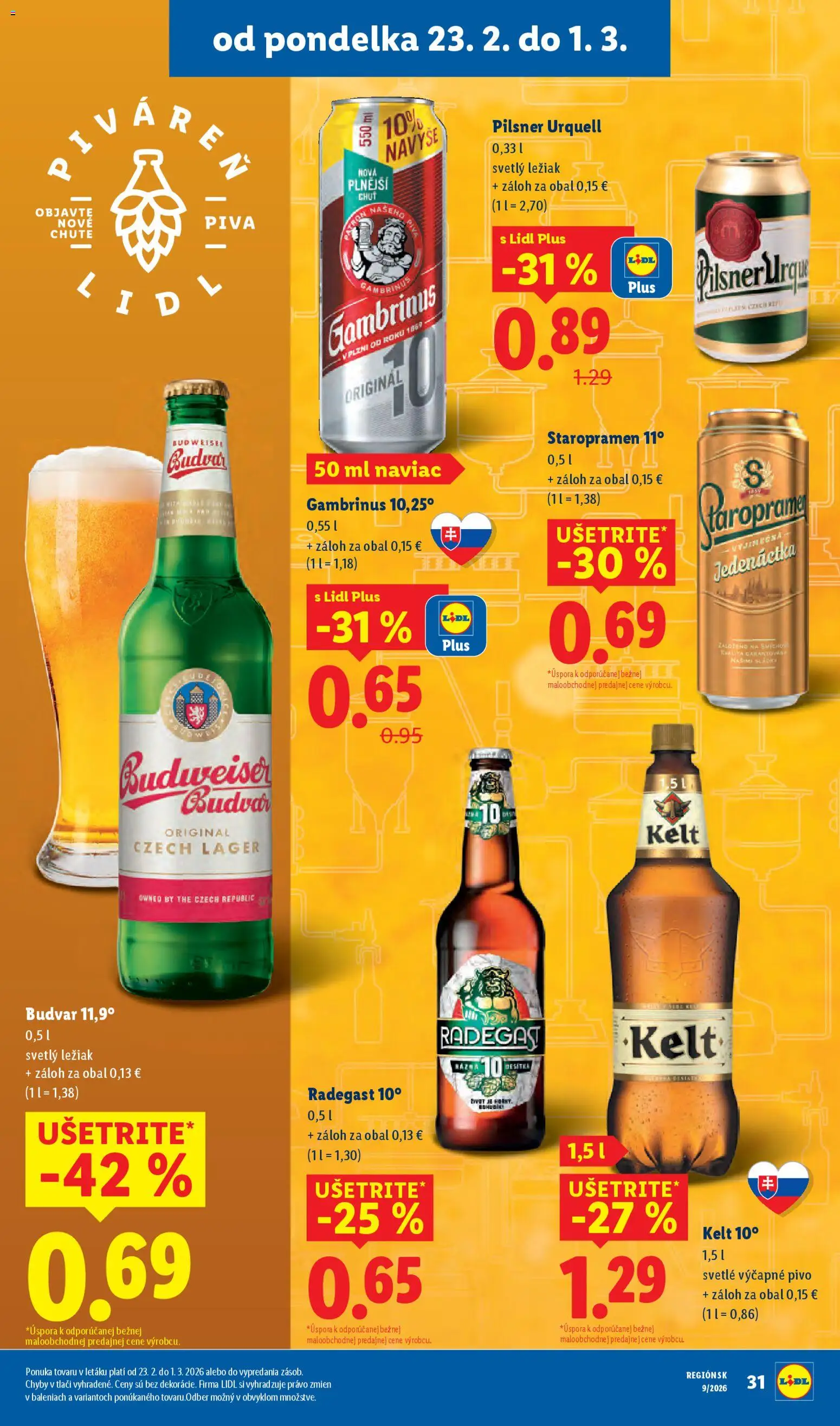 Nové Lidl akcie – leták je platný od 23.02.2026 | Strana: 37 | Produkty: Pivo, Pilsner Urquell, Radegast, Gambrinus