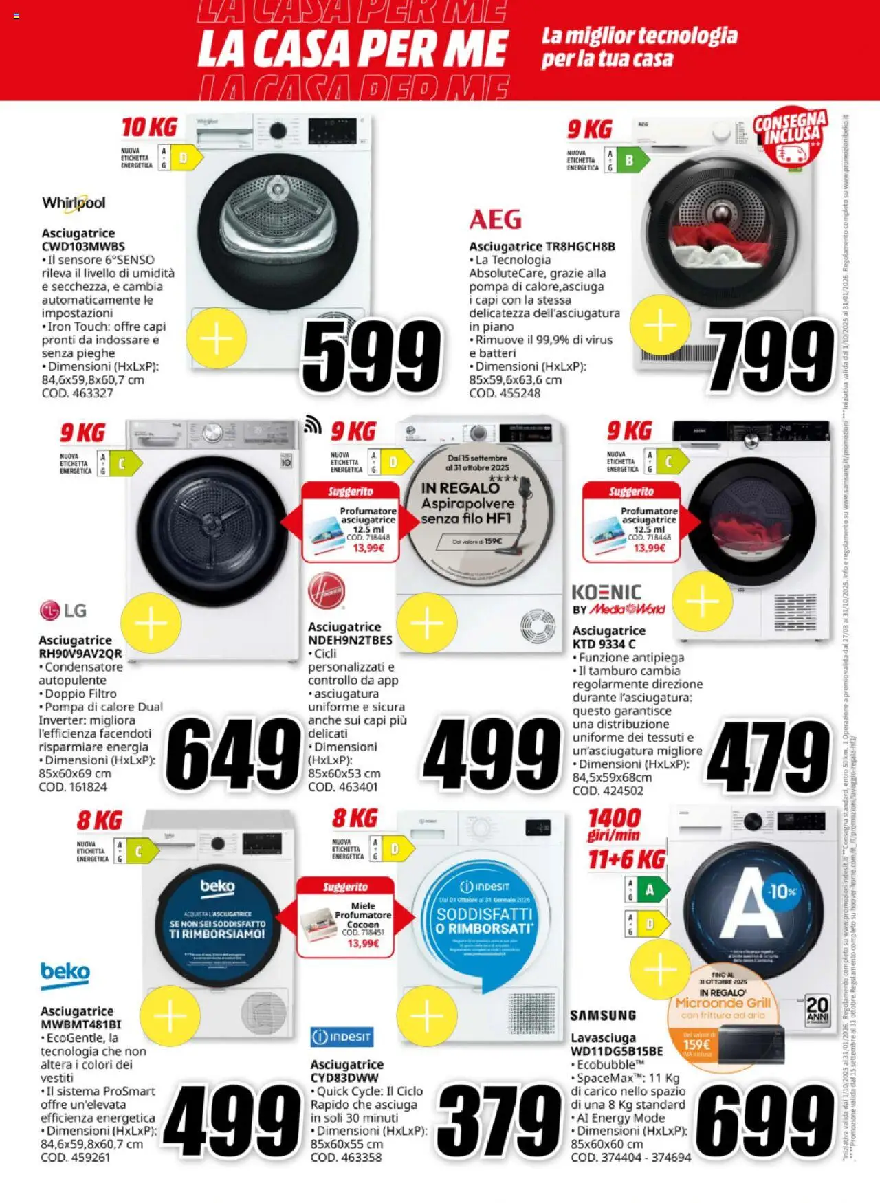 Volantino Media World del 13.10.2025 | Pagina: 2 | Prodotti: Microonde, Asciugatrice, Aspirapolvere, Miele
