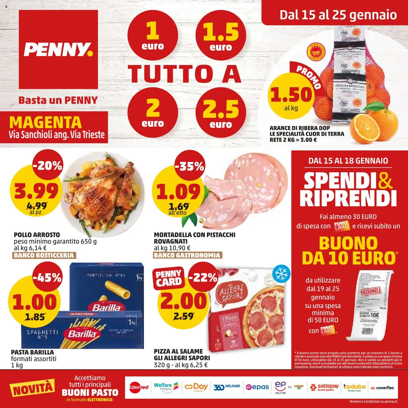 Volantino PENNY del 15.01.2026 | Pagina: 1 | Prodotti: Salame, Pizza, Pasta, Pistacchi