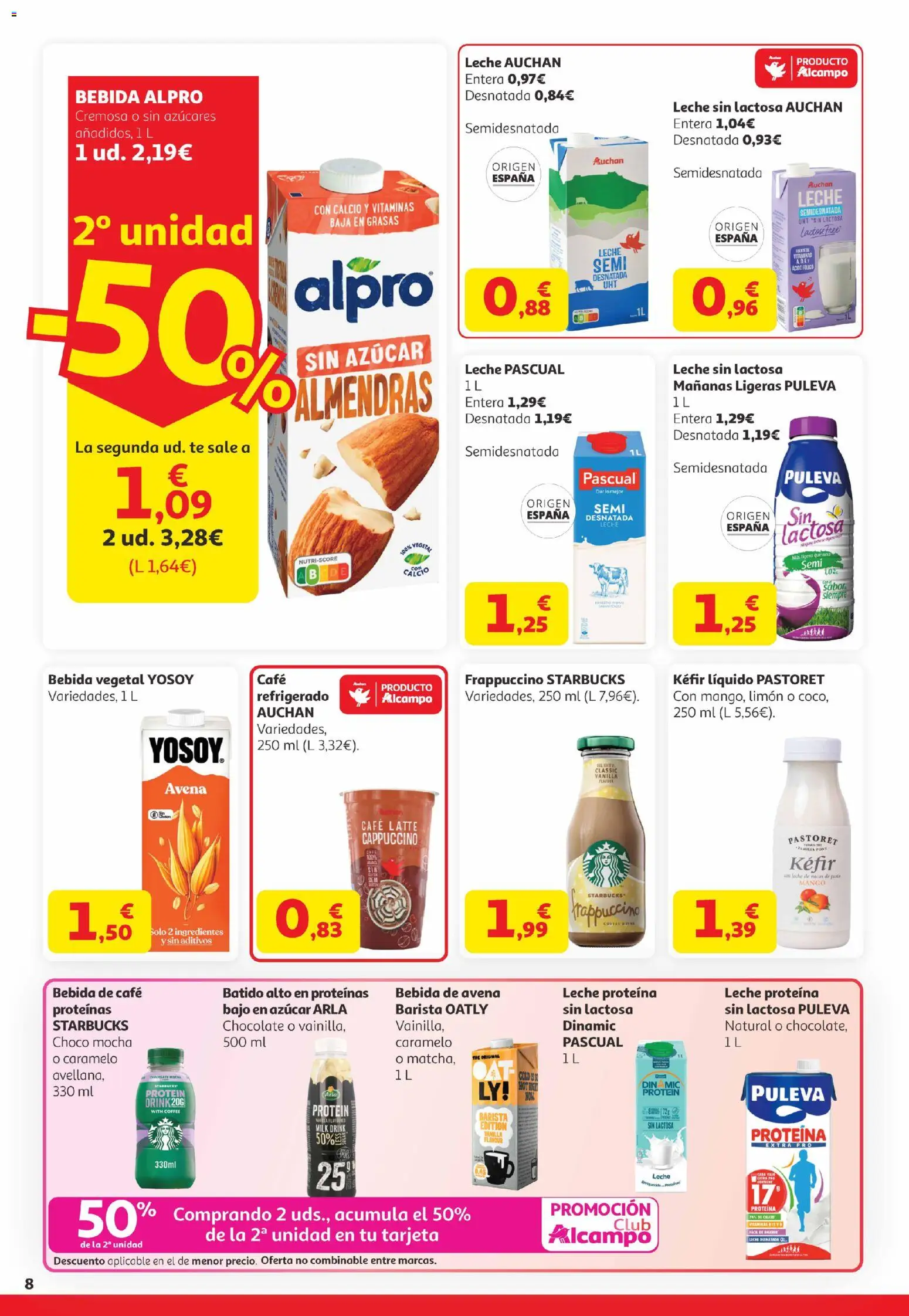 Alcampo Canarias │ válido desde el 07.04.2026 | Página: 8 | Productos: Leche desnatada, Leche sin lactosa, Té, Bebida de avena