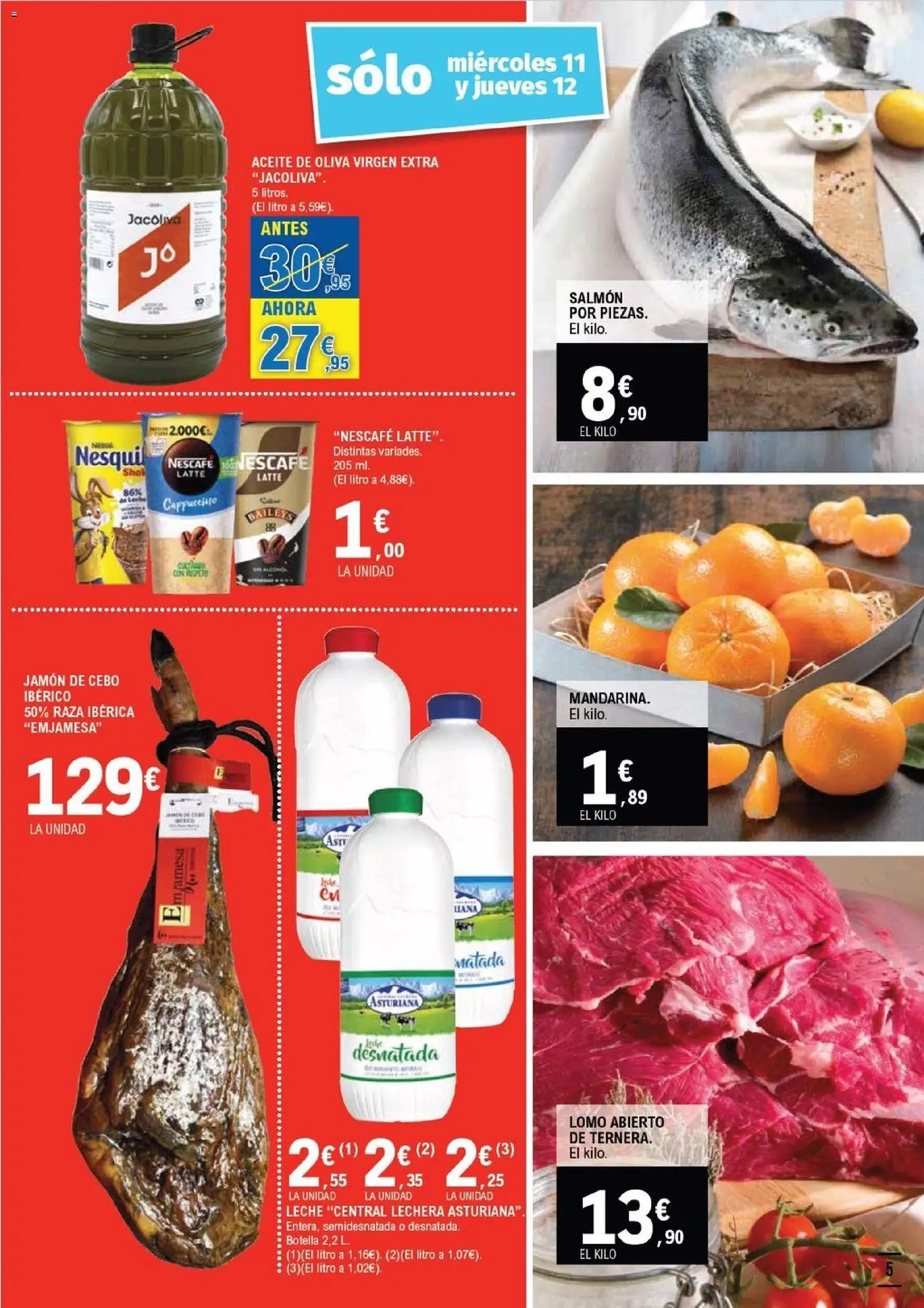 E.Leclerc folleto Salamanca │ válido desde el 04.03.2026 | Página: 5 | Productos: Leche, Aceite, Jamón, Aceite de oliva virgen extra