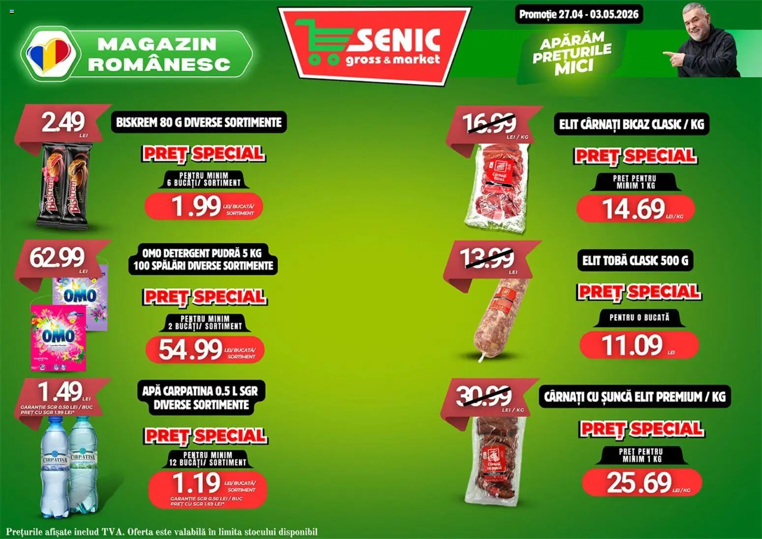Noul catalog Senic – valabil de la 27.04.2026 | Pagină: 4 | Produse: Mici, Pudră, Șuncă, Detergent