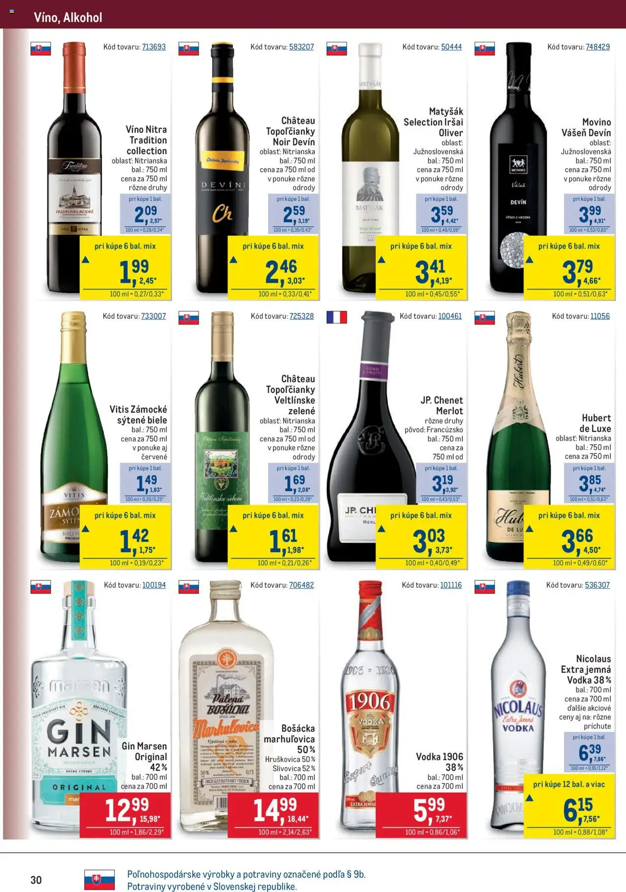 Metro Maloobchod │ platný od 13.08.2025 | Strana: 30 | Produkty: Víno, Slivovica, Gin, Vodka