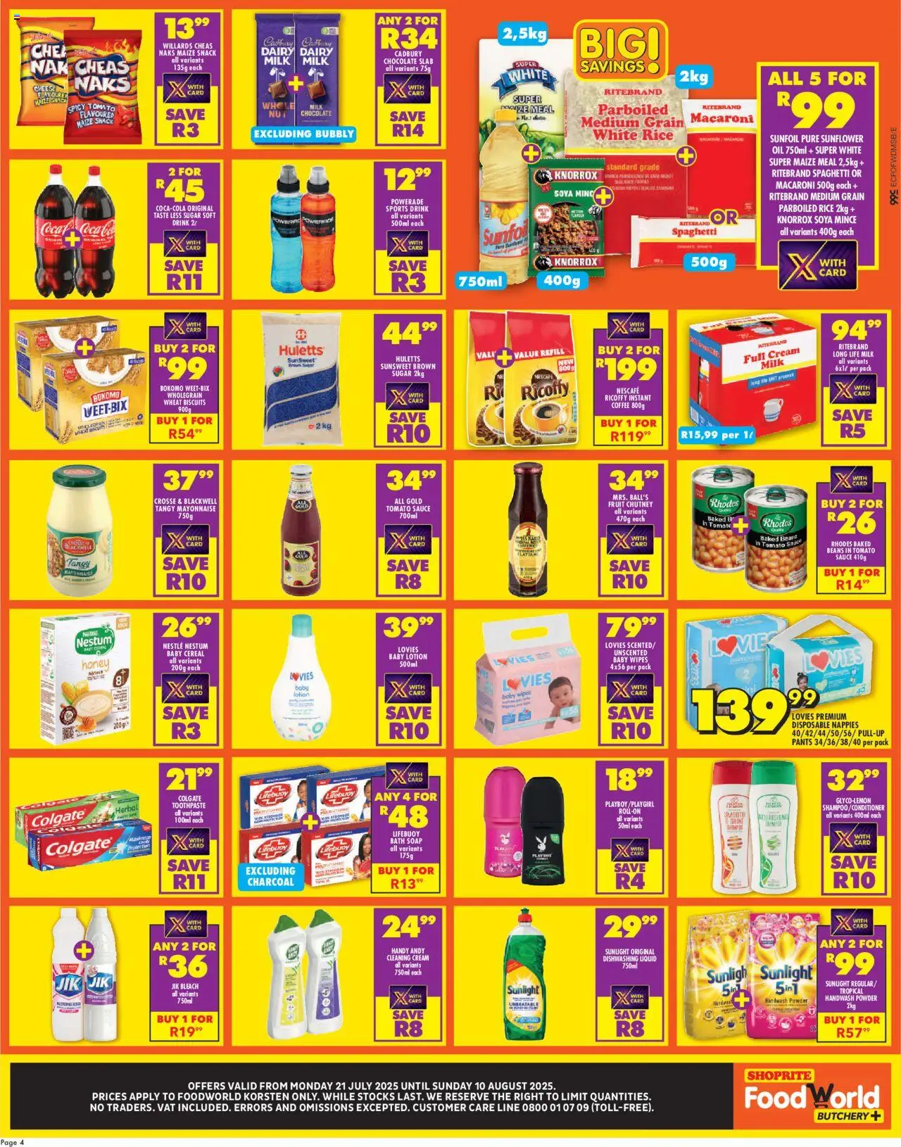 Shoprite Eastern Cape - FoodWorld Month End Leaflet Korsten │ valid from 21.07.2025 | Page: 4 | Products: Beans, Milk, Cream, Sauce