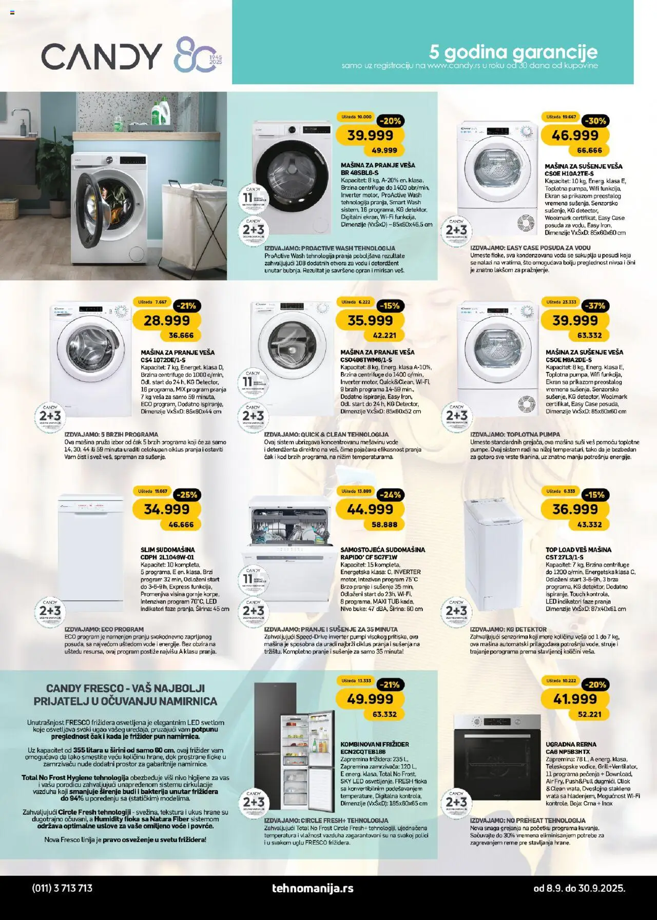 Tehnomanija katalog - važi od 08.09.2025 | Strana: 4 | Proizvode: Sto, Mašina za pranje veša, Kombinovani frižider, Candy