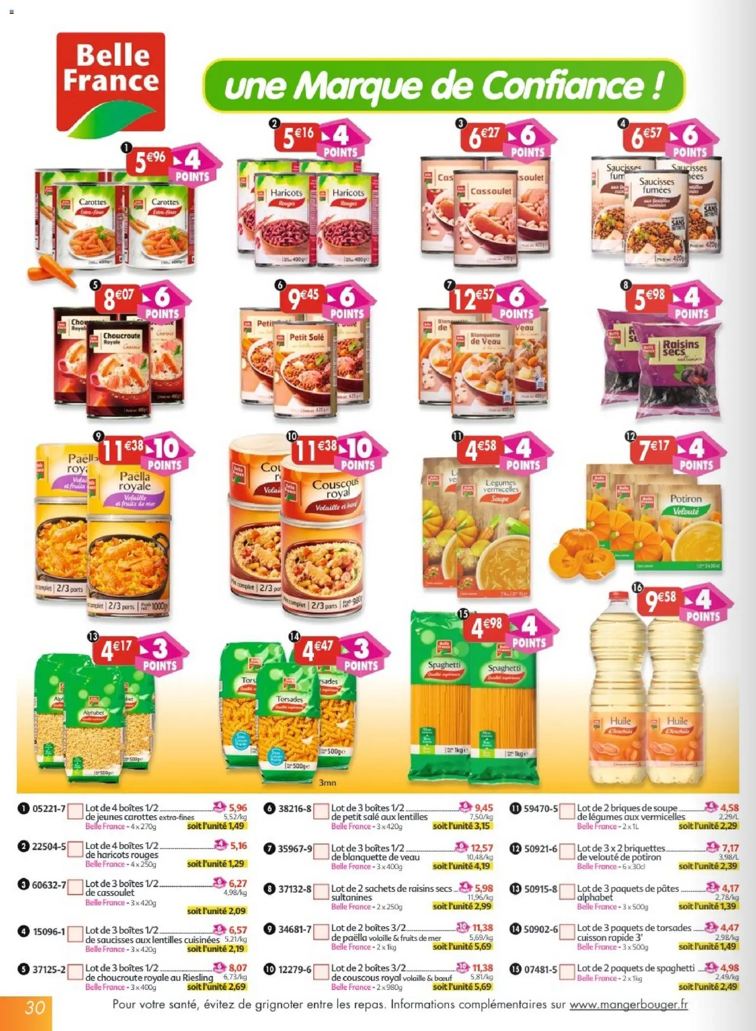 {H1} | Page: 30 | Produits: Carottes, Raisins secs, Potiron, Volaille