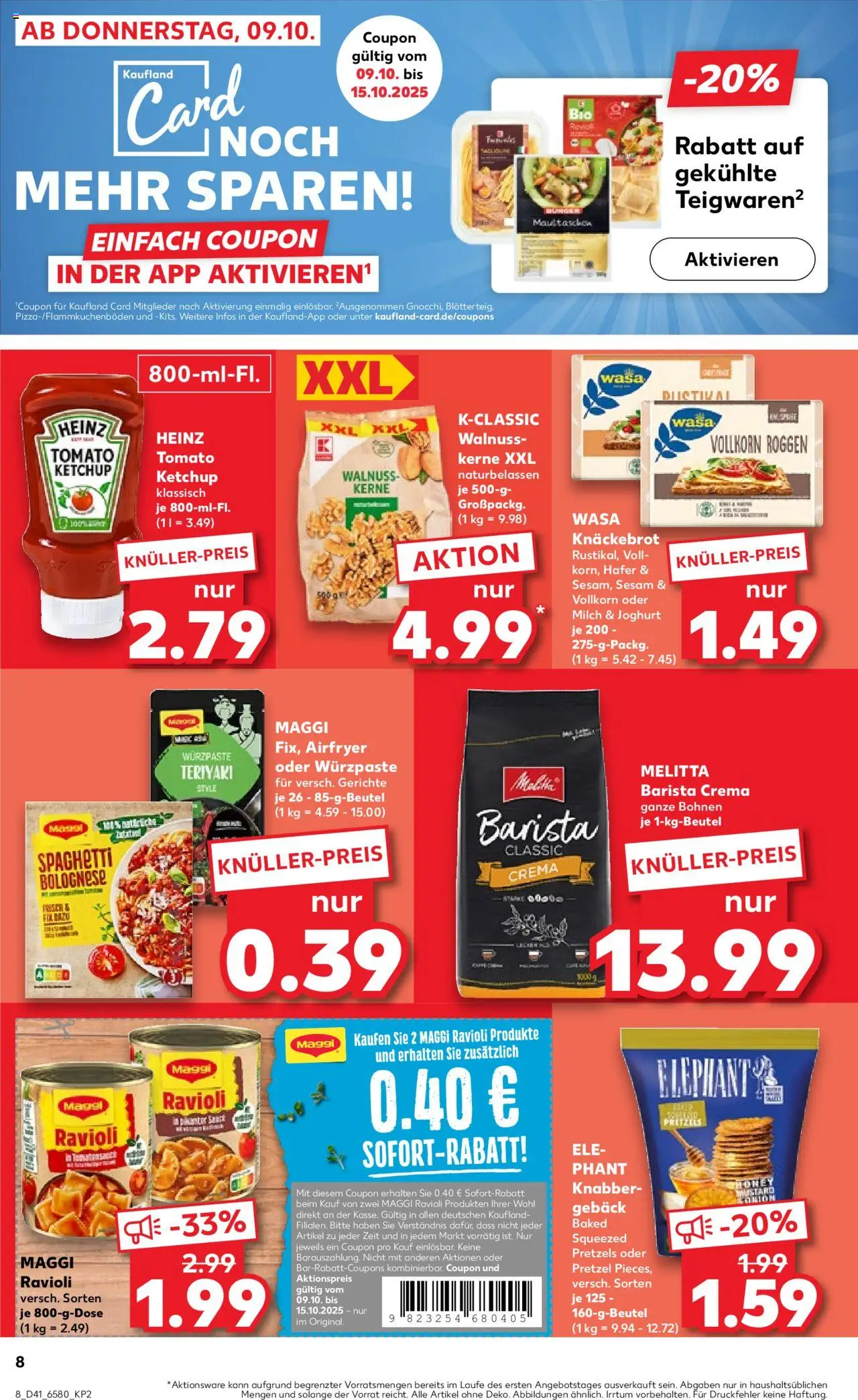 Kaufland prospekt Kiel	 – gültig ab 09.10.2025 | Seite: 8 | Produkte: Melitta, Maggi, Wasa knackebrot, Ketchup