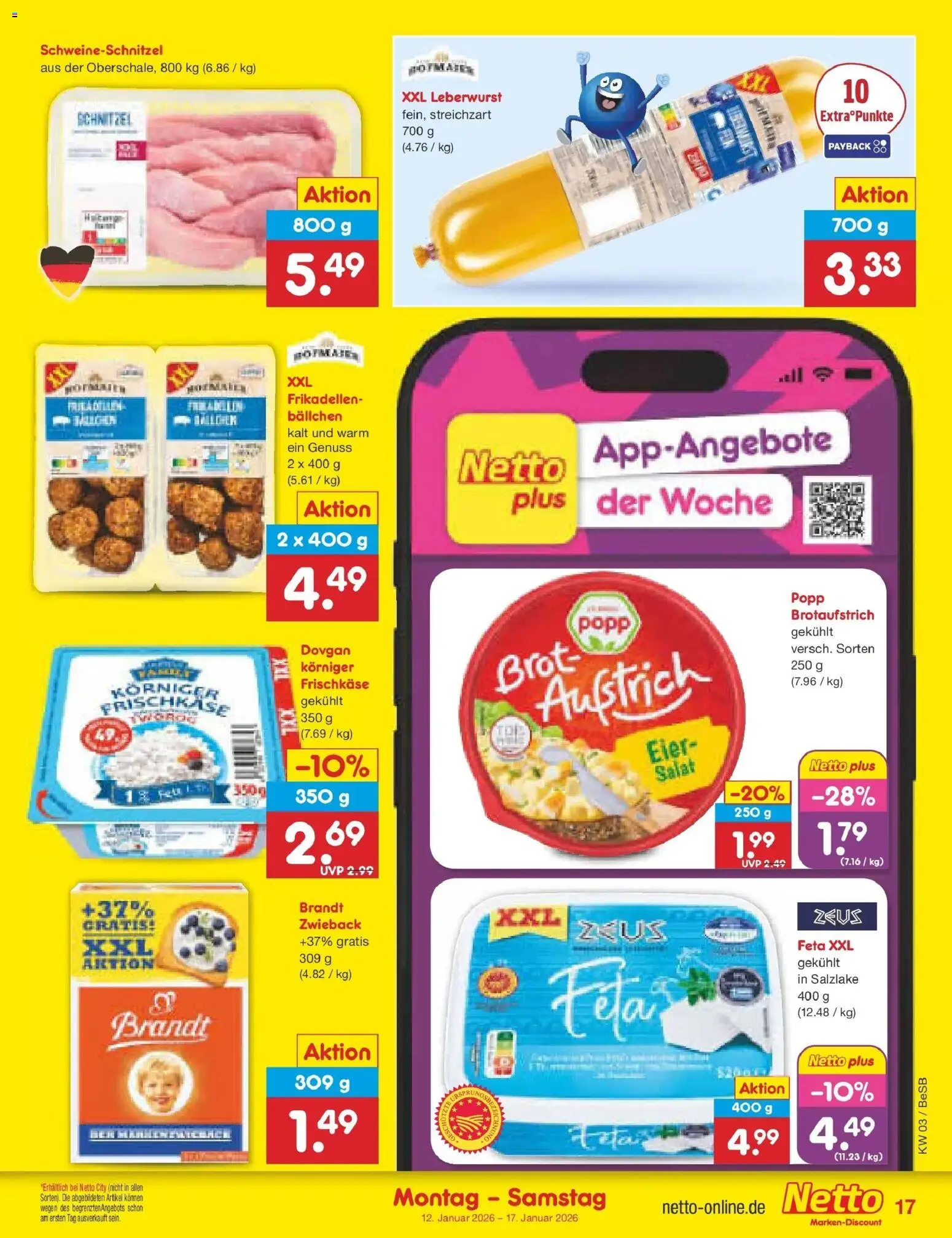 Netto Marken-Discount prospekt Kremmen	 – gültig ab 12.01.2026 | Seite: 17 | Produkte: Feta, Eier, Brot, Salat