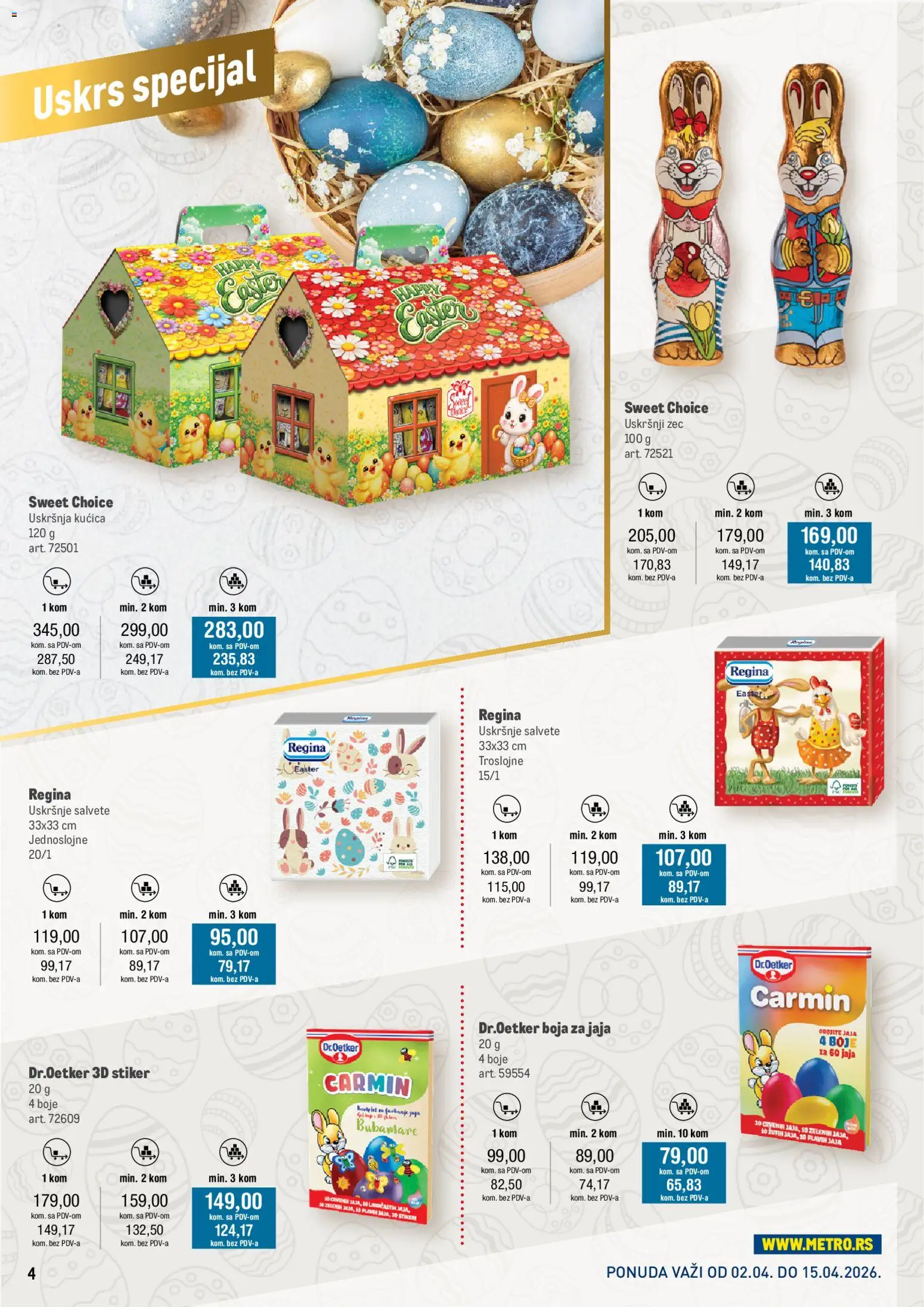 Univerexport katalog - važi od 30.03.2026 | Strana: 4 | Proizvode: Salvete, So, Jaja