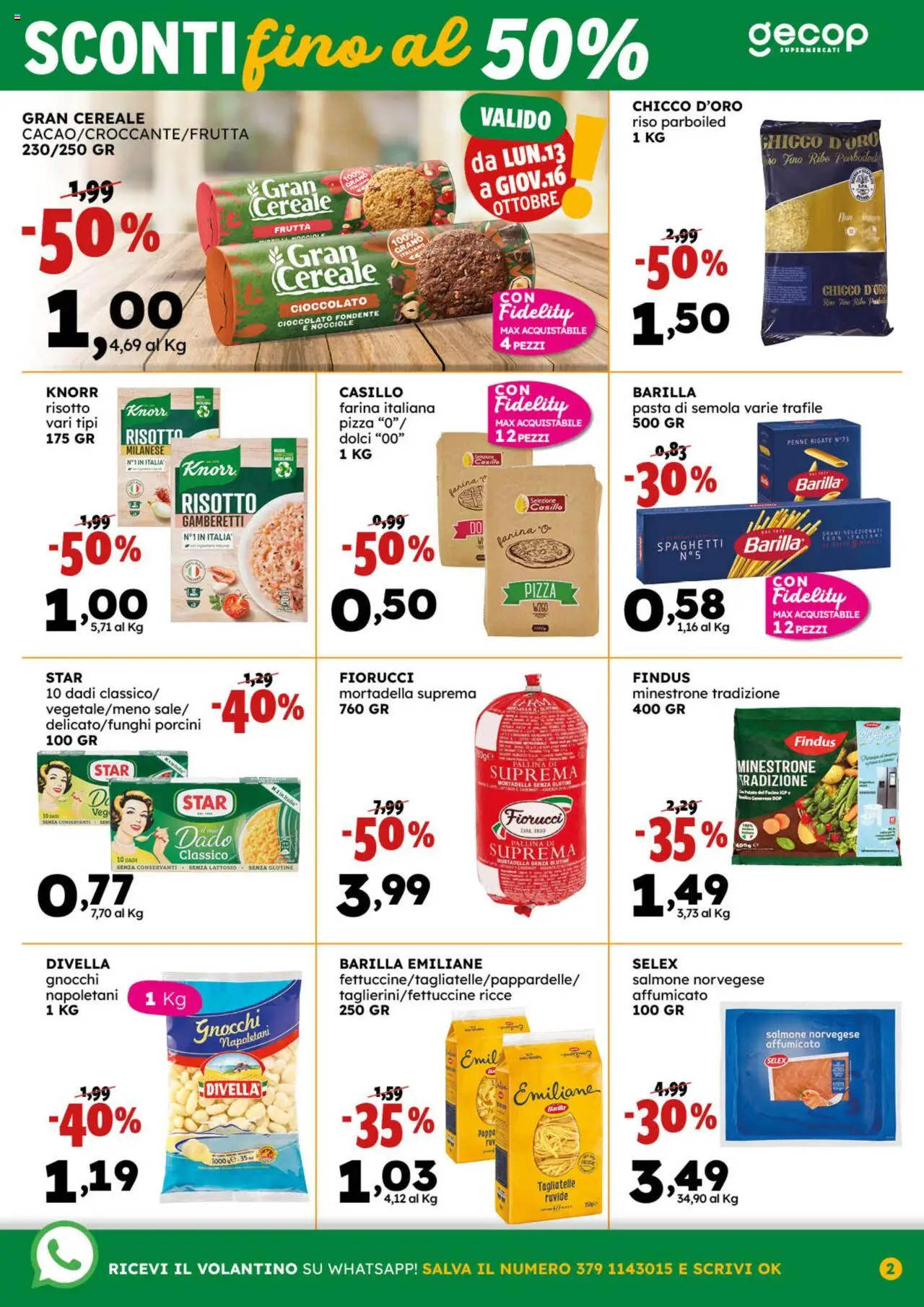 Volantino GECOP del 06.10.2025 | Pagina: 2 | Prodotti: Salmone, Riso, Frutta, Farina