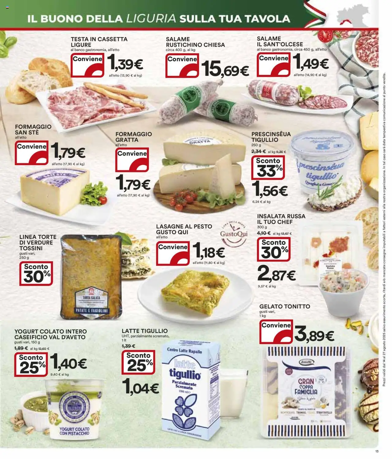 Volantino Ipercoop del 14.08.2025 | Pagina: 13 | Prodotti: Salame, Latte, Pesto, Torta