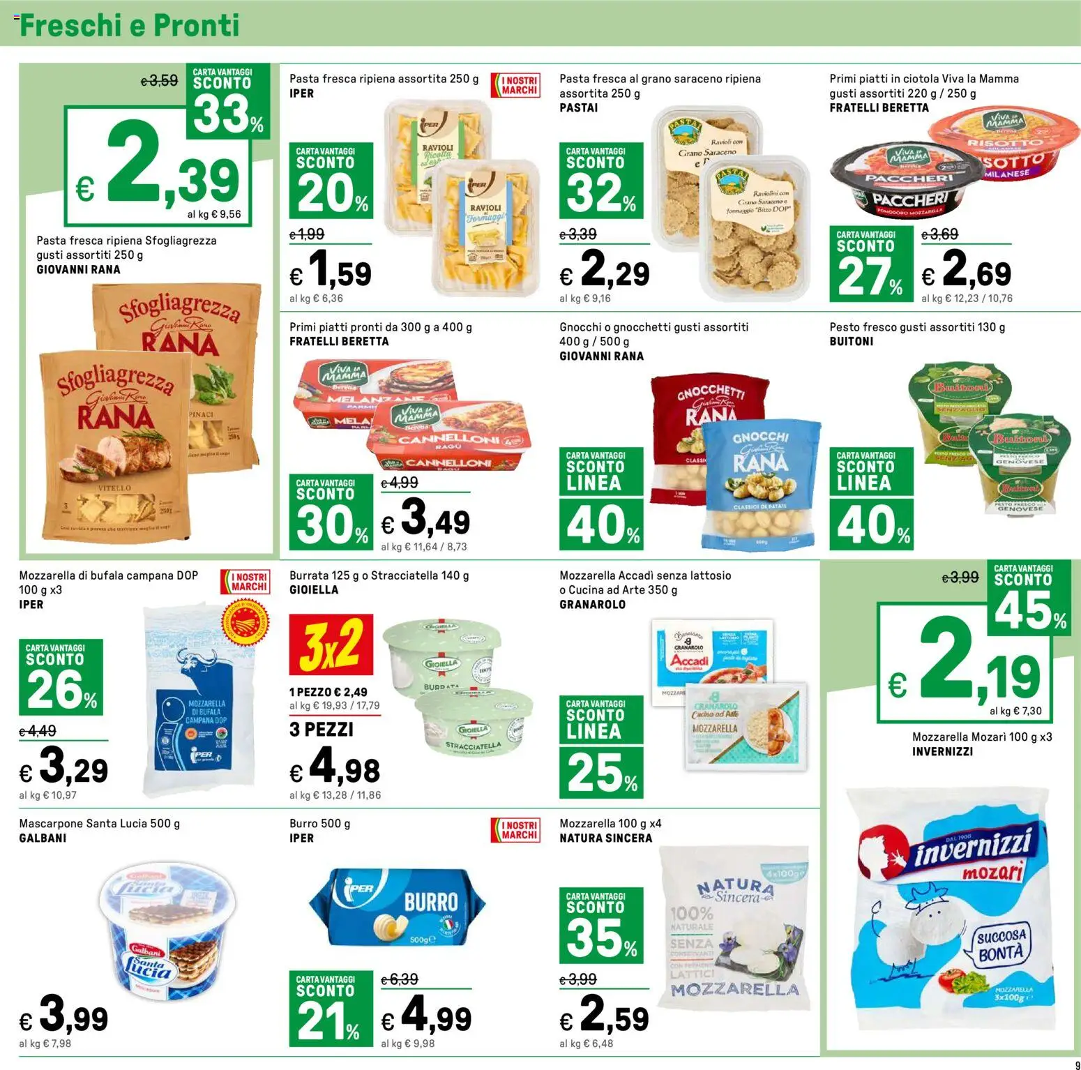 Volantino Iper del 16.01.2026 | Pagina: 9 | Prodotti: Mozzarella, Ragú, Ravioli, Burrata