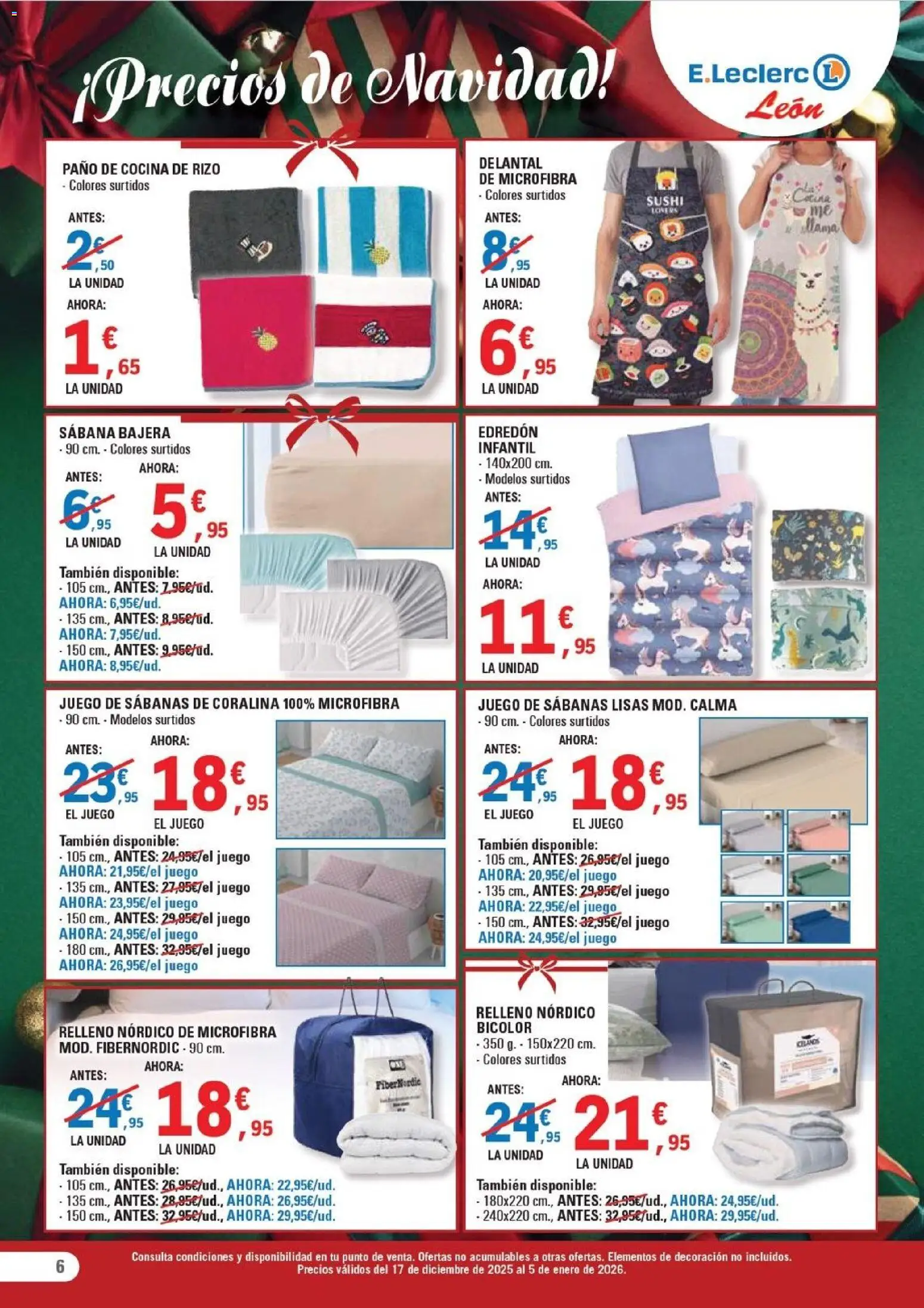 E.Leclerc folleto │ válido desde el 17.12.2025 | Página: 6 | Productos: Edredón, Juego de sábanas, Cocina, Σιδερώστρα