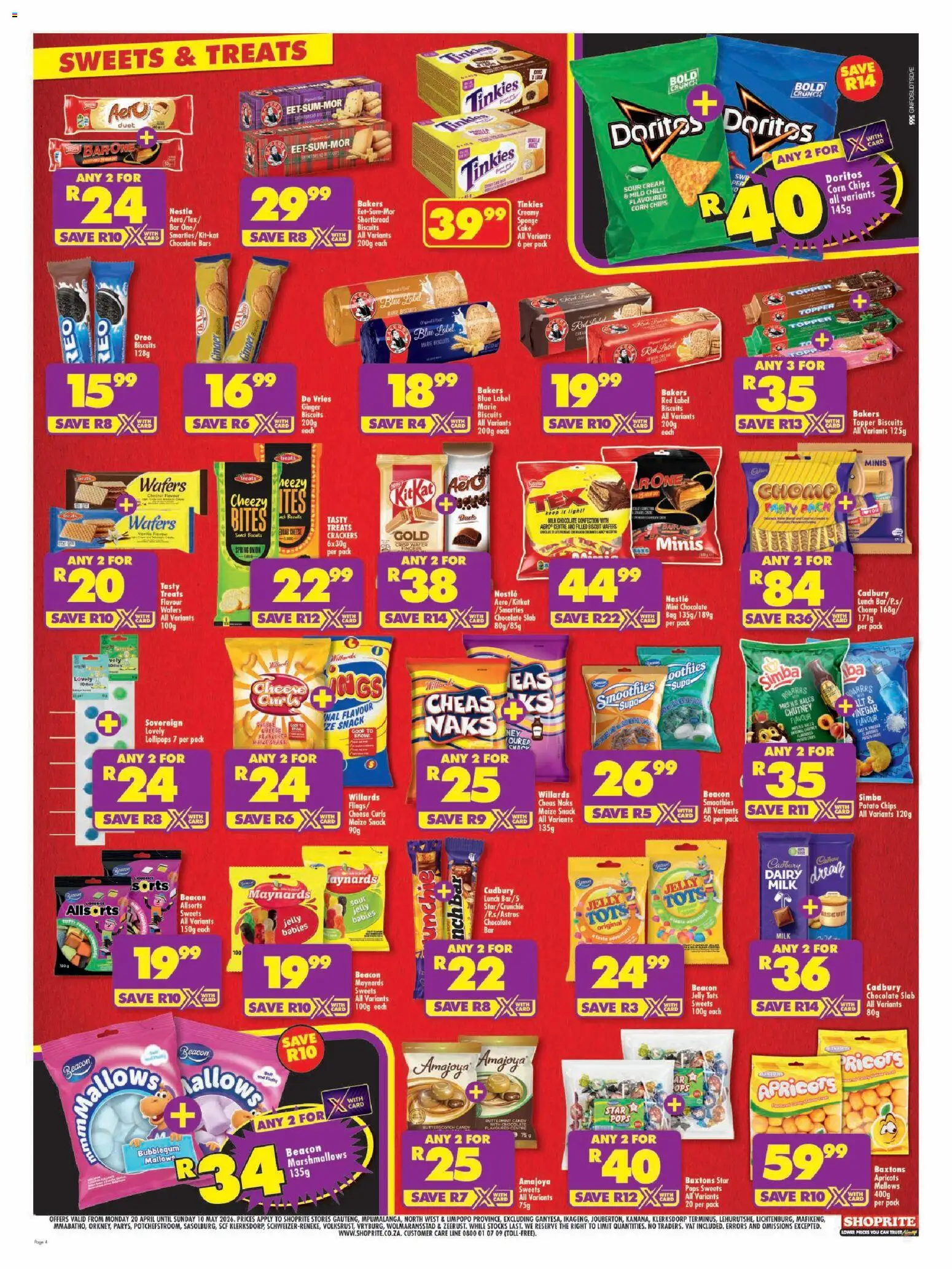 New Shoprite catalogue – valid from 20.04.2026 | Page: 4 | Products: Cake, Sweets, Beer, Cream