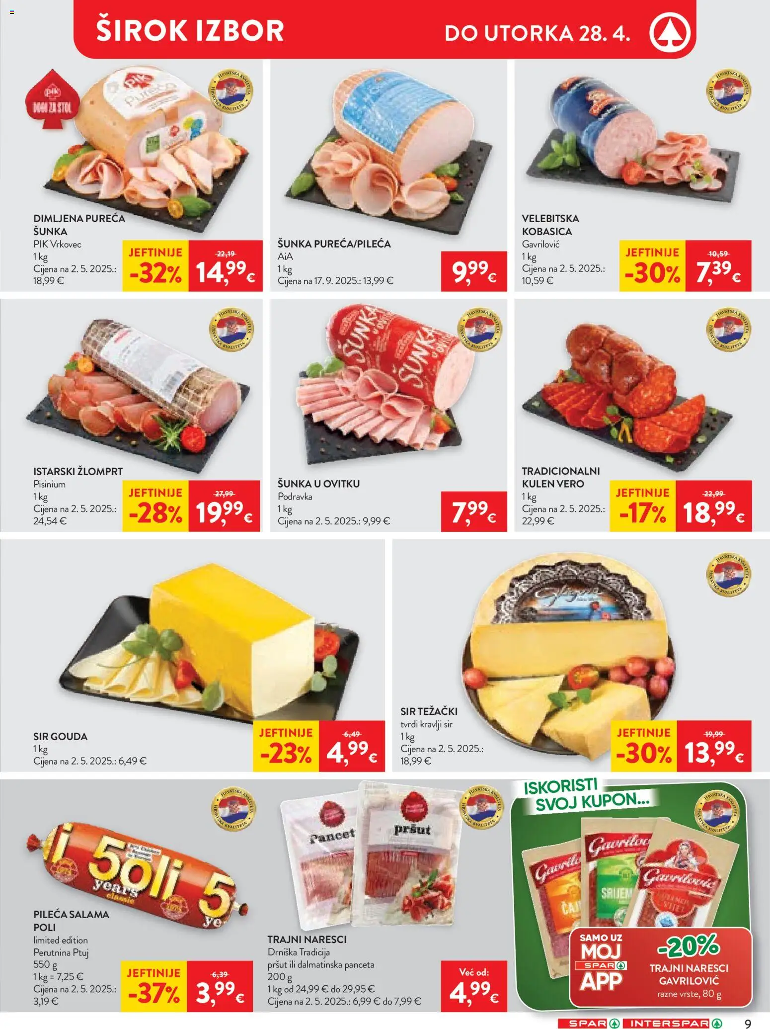 Spar katalog | vrijedi od 22.04.2026 | Stranica: 9 | Proizvodi: Salama, Šunka, Kobasica, Perutnina Ptuj