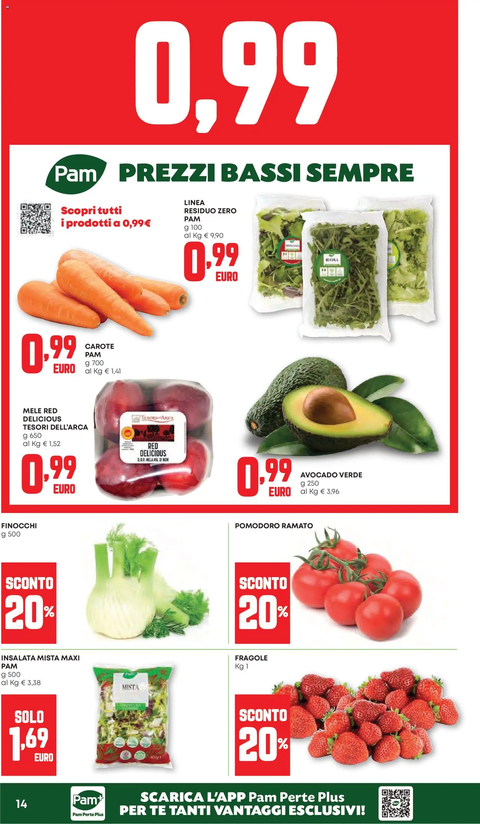 Volantino PAM del 07.04.2026 | Pagina: 14 | Prodotti: Mele, Tè, Pomodoro, Carote