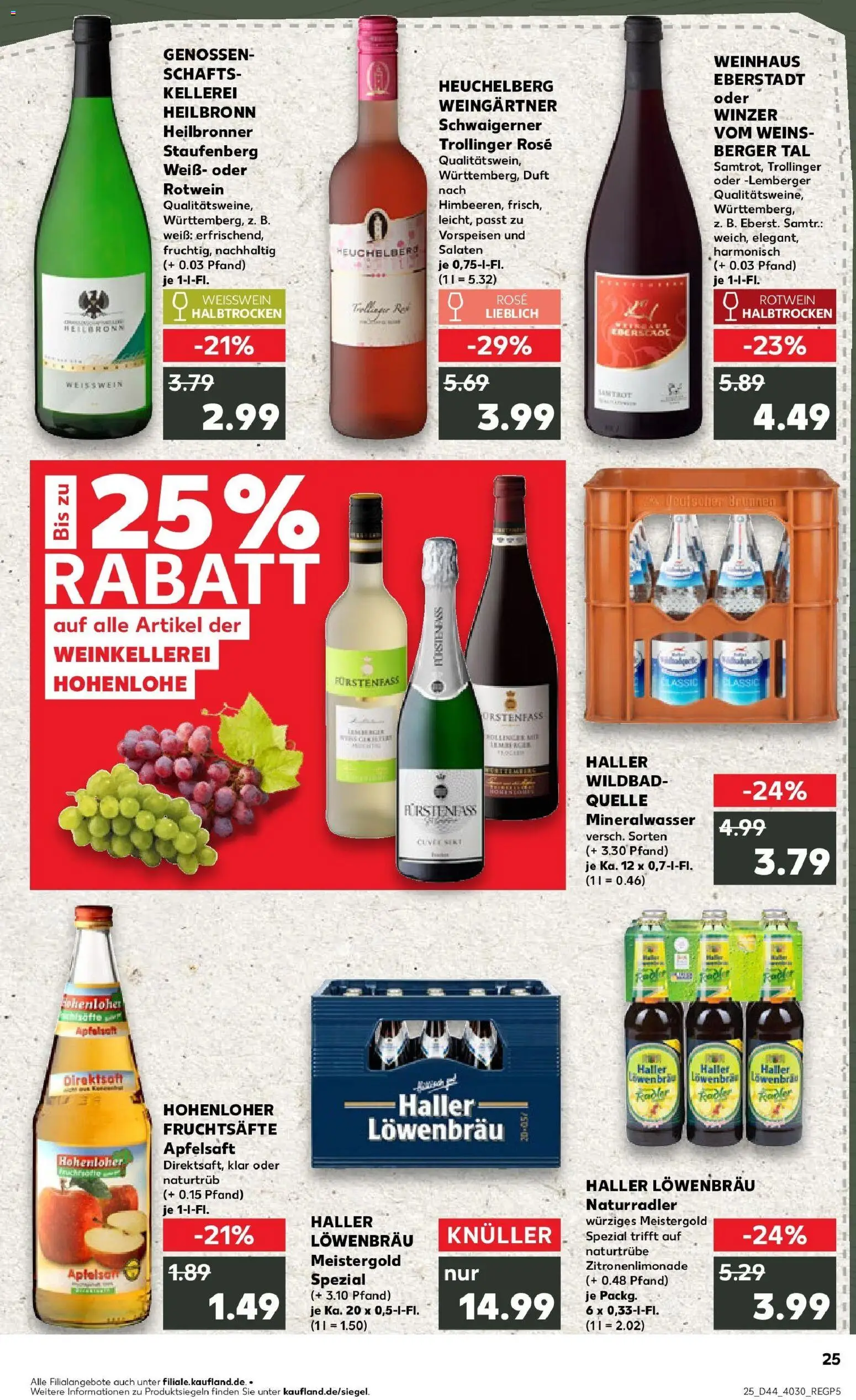 Kaufland prospekt Schwäbisch Hall	 – gültig ab 30.10.2025 | Seite: 25 | Produkte: Rotwein halbtrocken, Duft, Apfelsaft, Mineralwasser