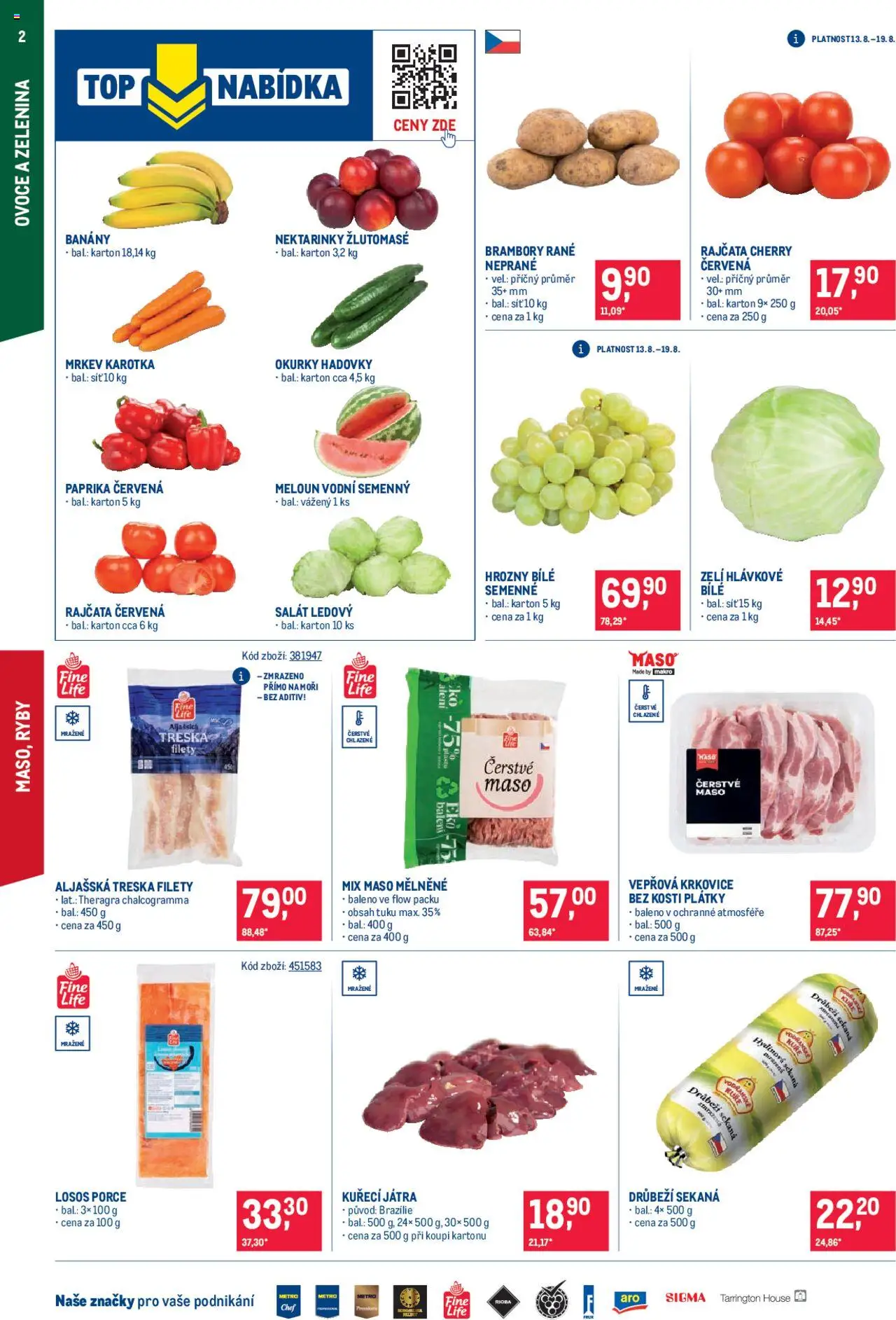 Makro leták - Maloobchod od 13.08.2025 | Strana: 2 | Produkty: Ovoce, Aljašská treska, Sekaná, Paprika