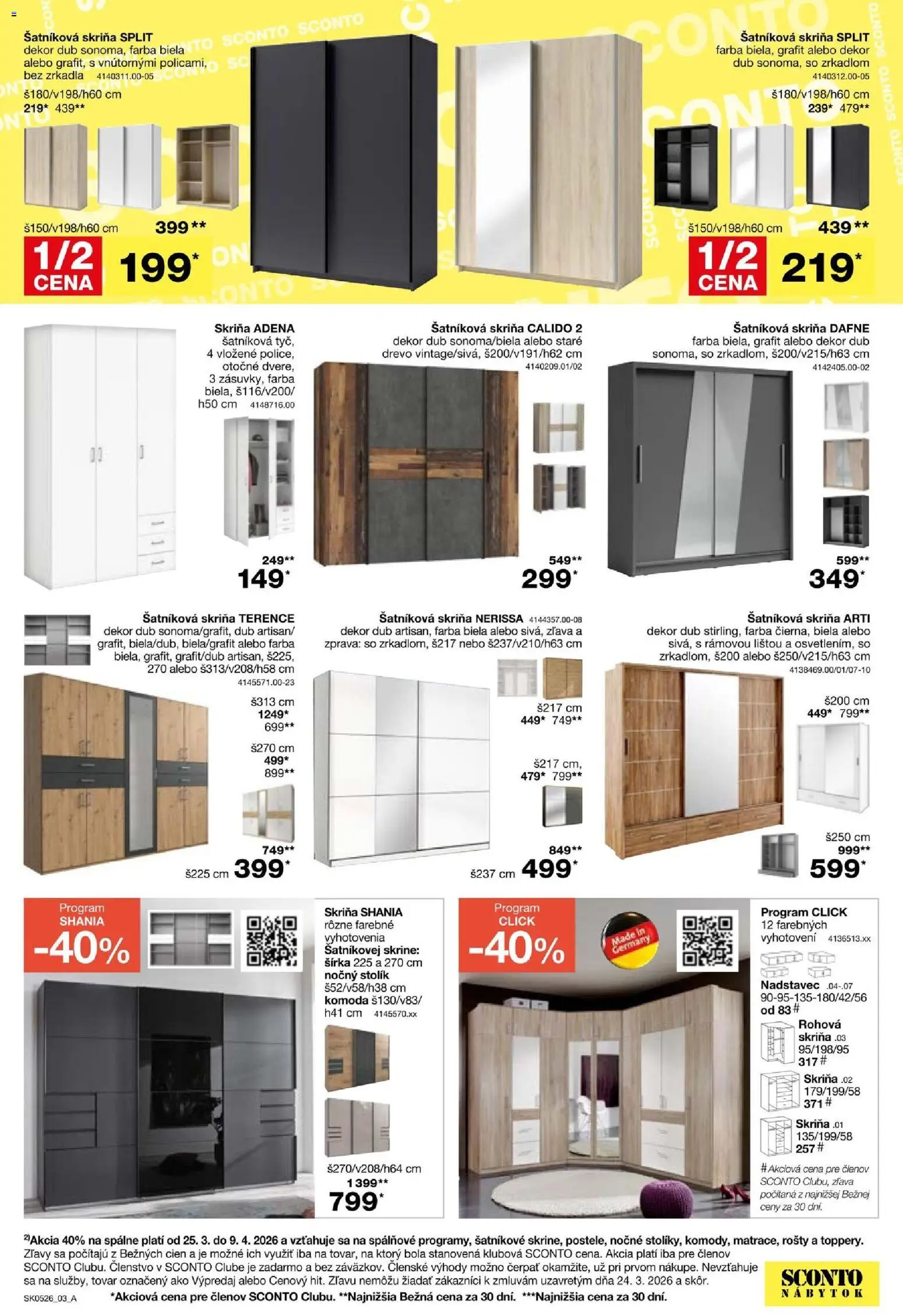 Nové Sconto nábytok akcie – leták je platný od 25.03.2026 | Strana: 3 | Produkty: Nábytok, Šatníková skriňa, Skriňa, Nočný stolík