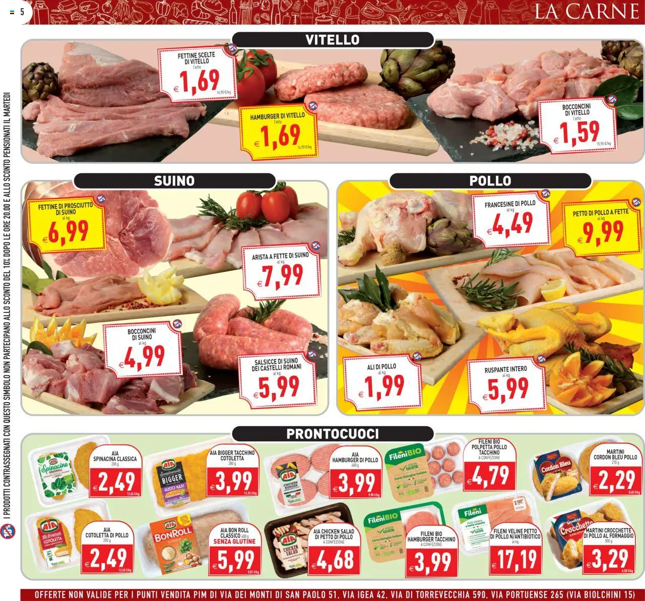 Volantino PIM Supermercati del 18.08.2025 | Pagina: 5 | Prodotti: Pollo, Tacchino, Vitello, Hamburger