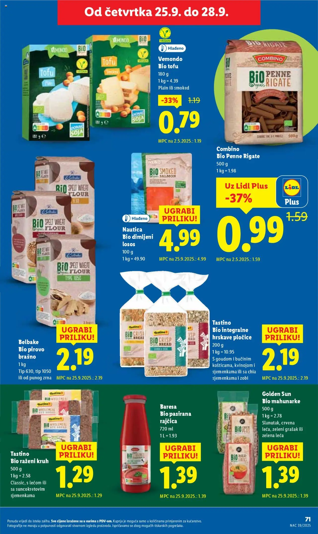 Lidl katalog | vrijedi od 22.09.2025 | Stranica: 71 | Proizvodi: Pasirana rajčica, Kruh, Brašno, Losos