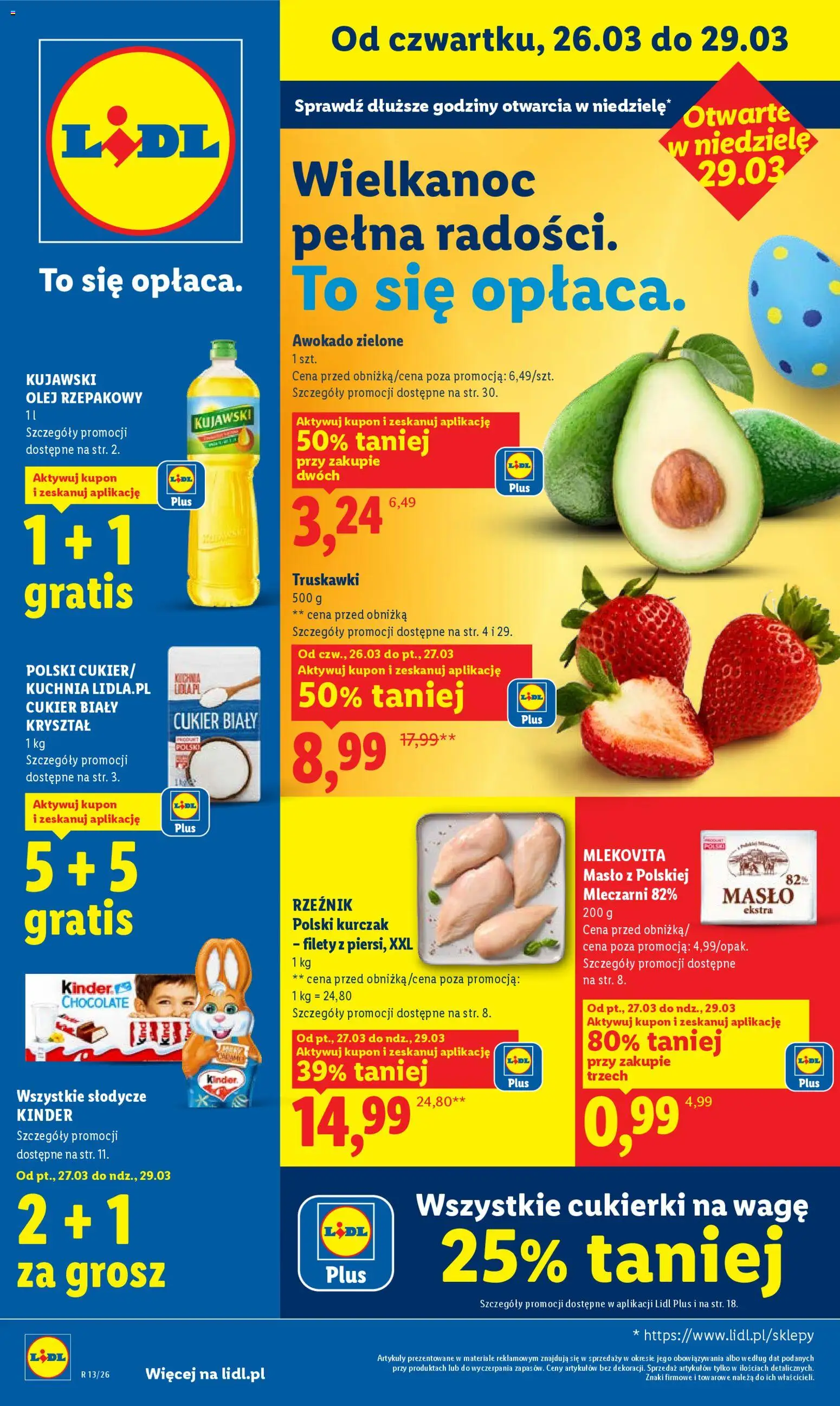 Lidl gazetka od 26.03.2026 | Strona: 1 | Produkty: Olej rzepakowy, Cukierki na wagę, Masło, Olej