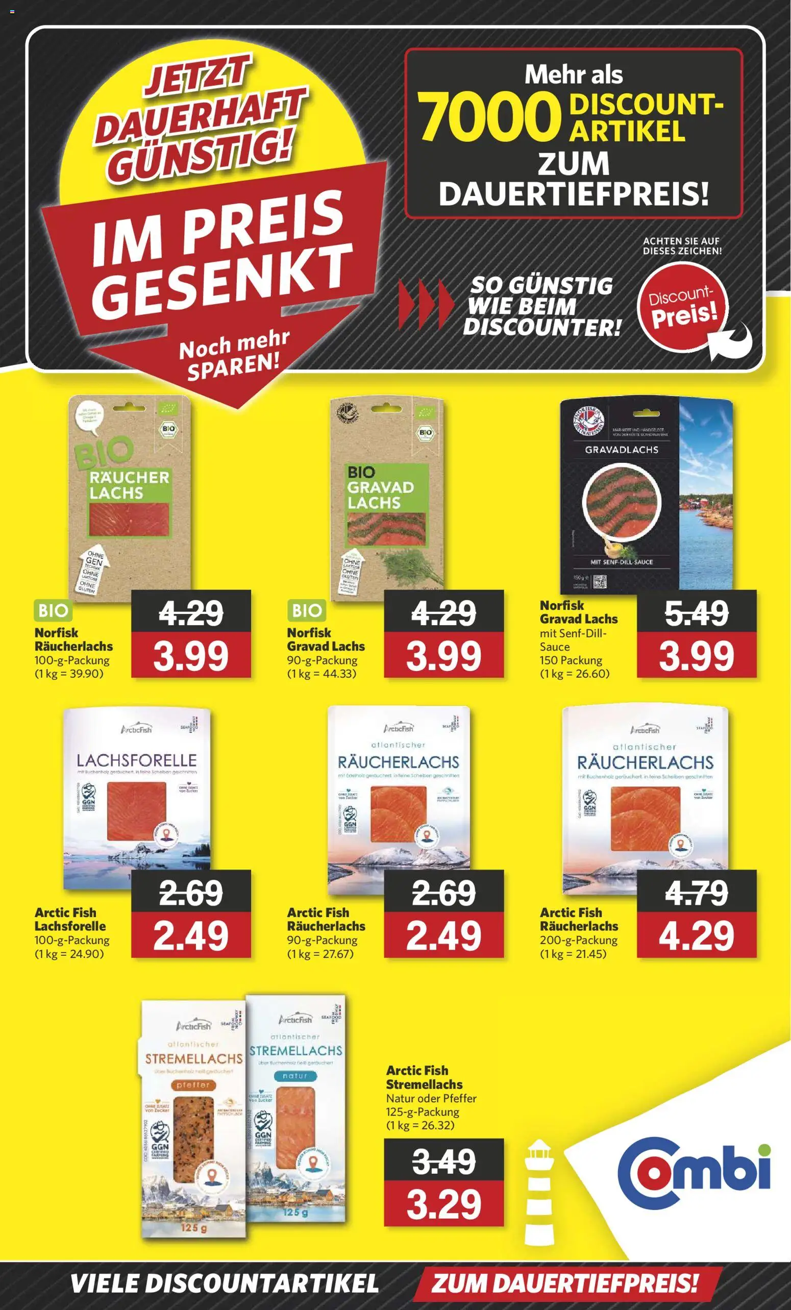 Combi  Im Preis gesenkt – gültig ab 01.12.2025 | Seite: 1 | Produkte: Räucherlachs, Zucker, Pfeffer, Dill