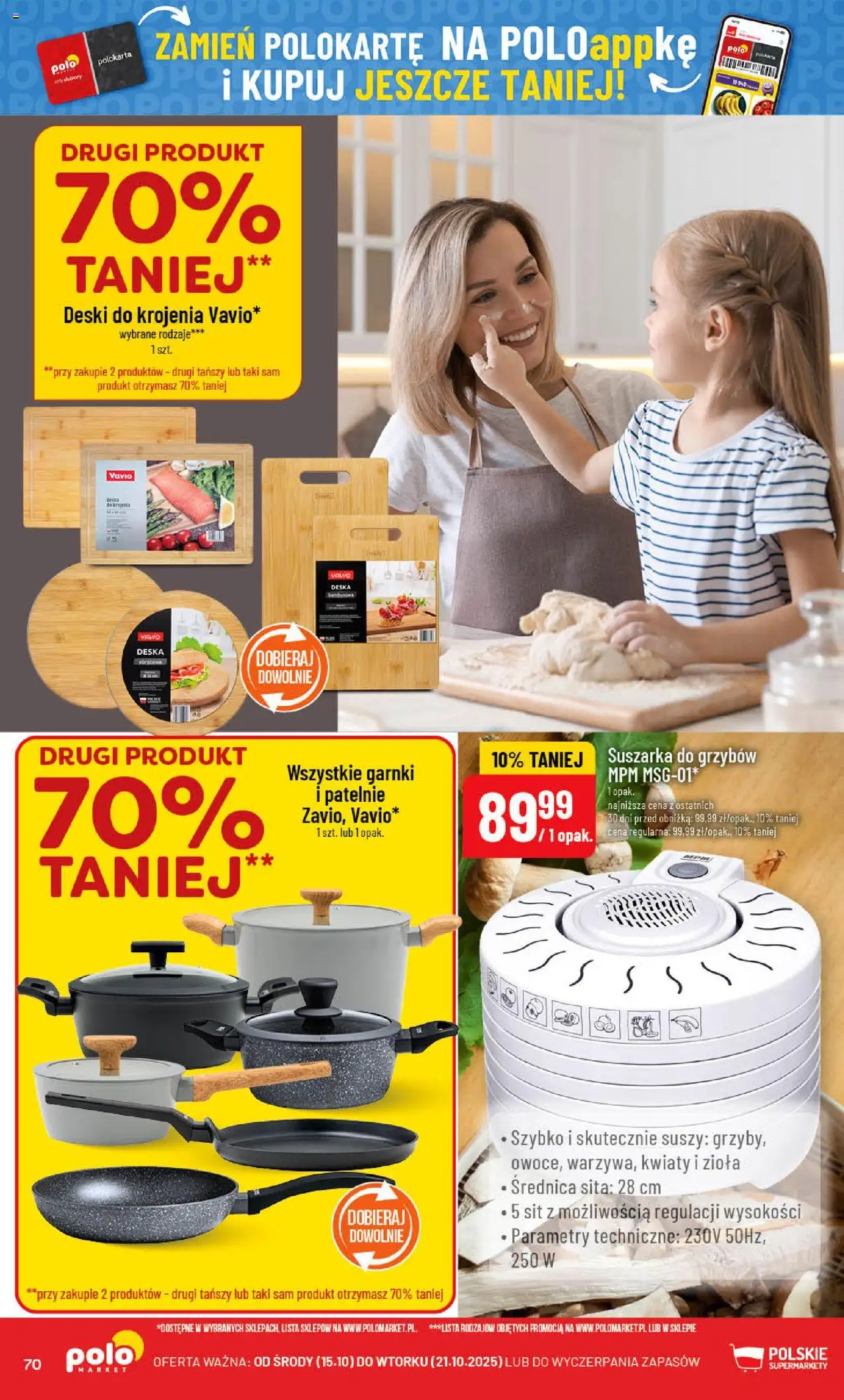 POLOmarket Gazetka od 15.10.2025 | Strona: 70 | Produkty: Suszarka, Patelnie, Garnki, Suszarka do grzybów