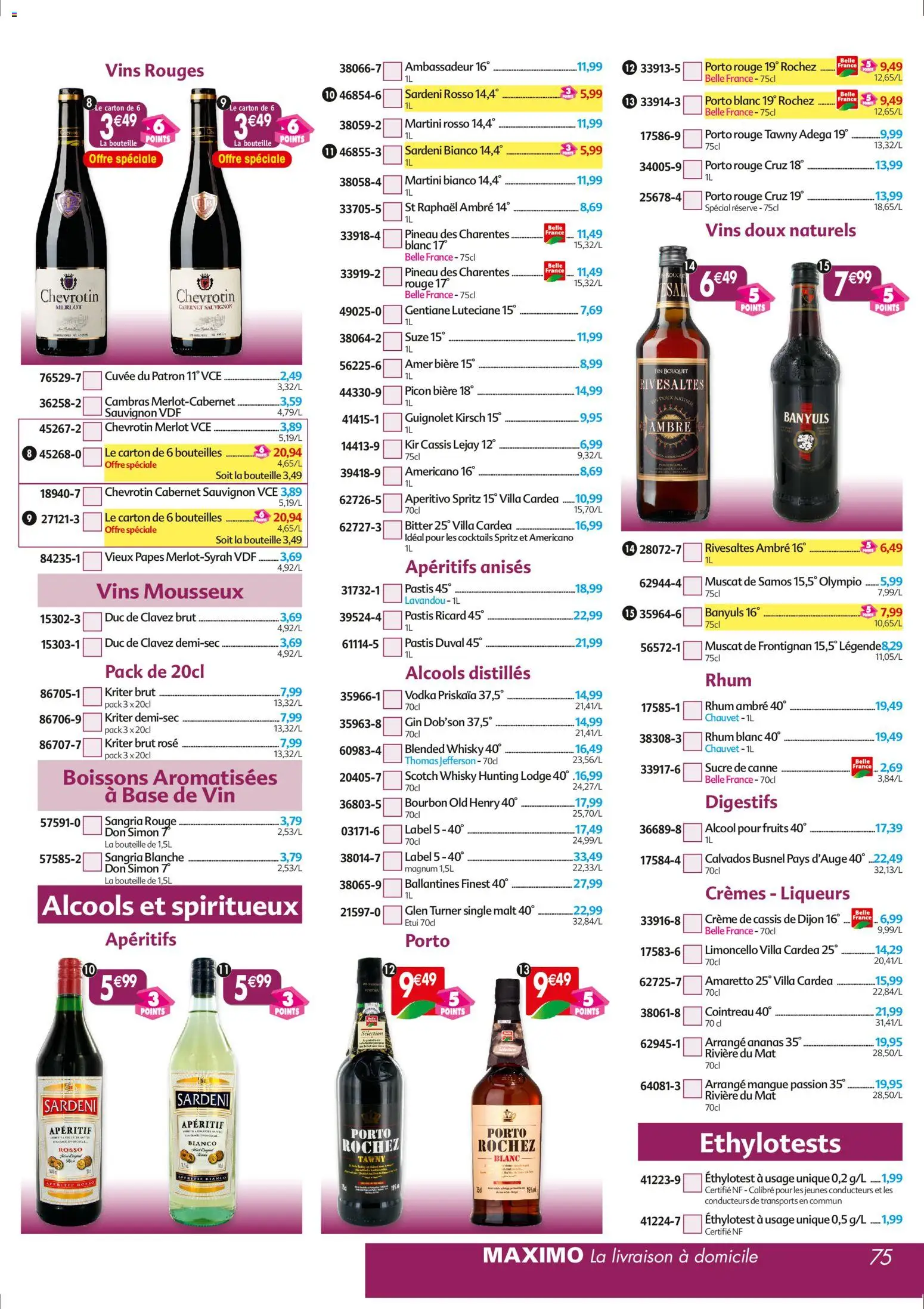 {H1} | Page: 75 | Produits: Vodka, Base, Sangria, Bourbon
