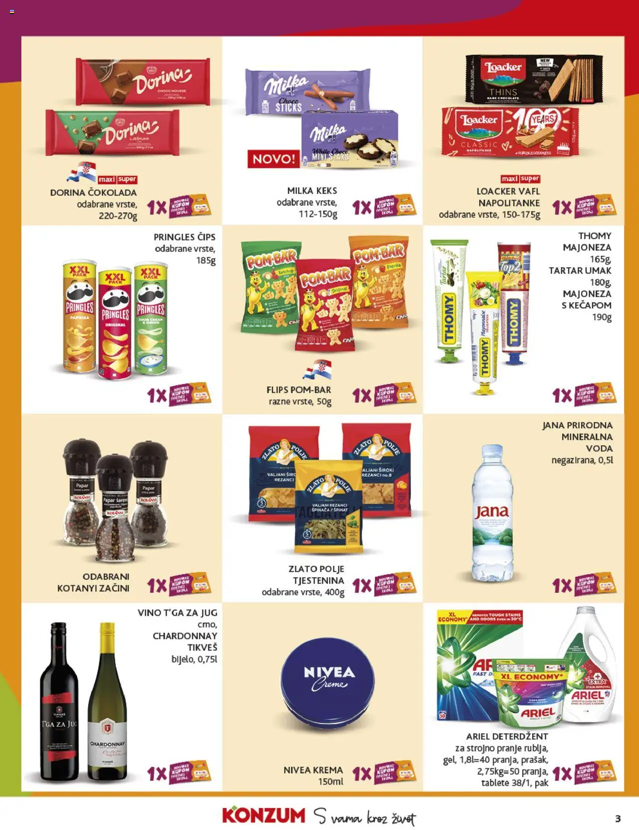 Konzum HR akciós ujság - amely érvényes a következő dátumtól: 17.09.2025 | Oldal: 3 | Termékek: Ariel, Pringles