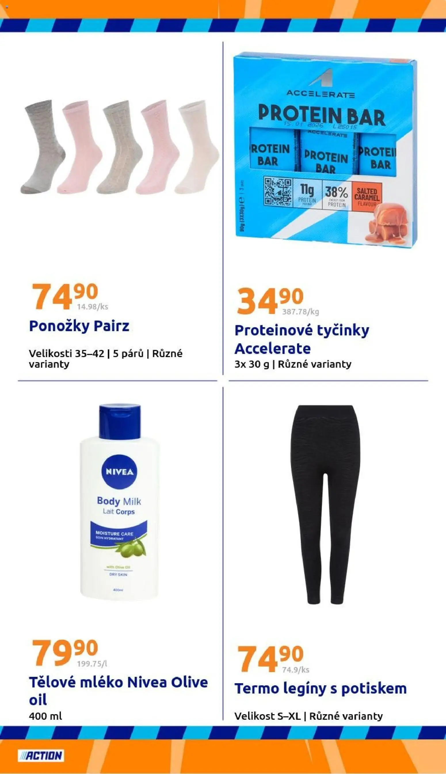 Action leták od 31.12.2025 | Strana: 23 | Produkty: Tělové mléko, Ponožky, Protein bar, Body