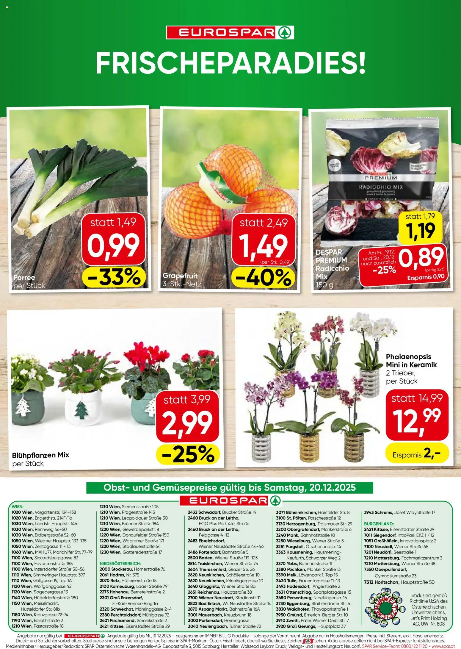 Eurospar Flugblatt - Burgenland gültig ab 18.12.2025 | Seite: 20 | Produkte: Grapefruit, Obst, Bad