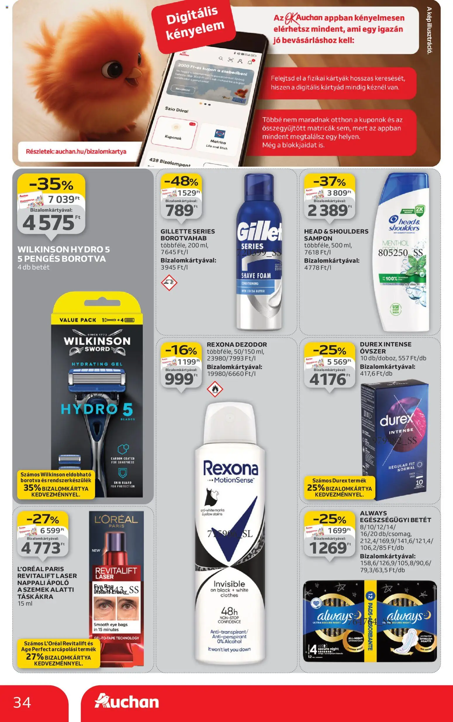 Auchan akciós ujság - amely érvényes a következő dátumtól: 08.01.2026 | Oldal: 34 | Termékek: Borotva, Óvszer, Sampon, Dezodor