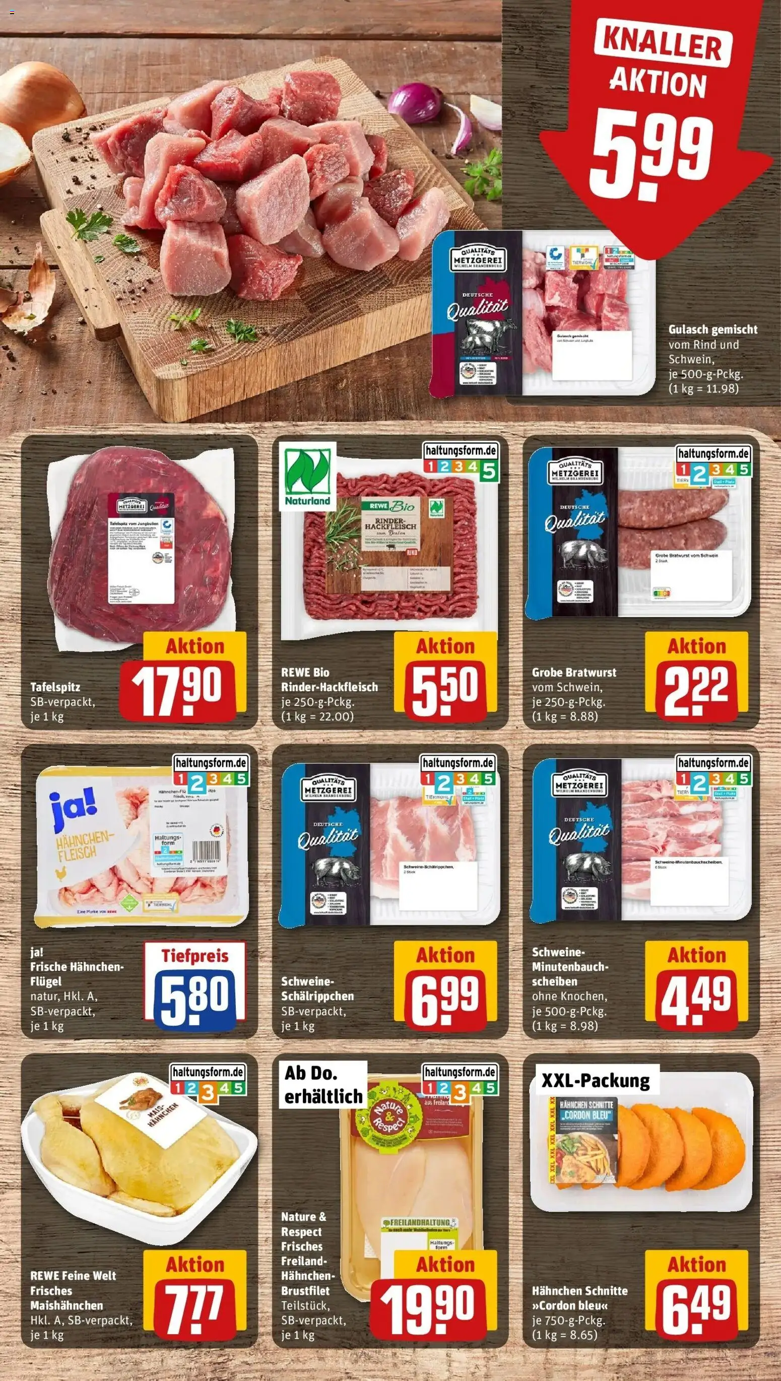 Rewe Prospekt Karlsruhe / Neureut	 – gültig ab 09.03.2026 | Seite: 8 | Produkte: Hahnchen, Bratwurst, Gulasch, Fleisch