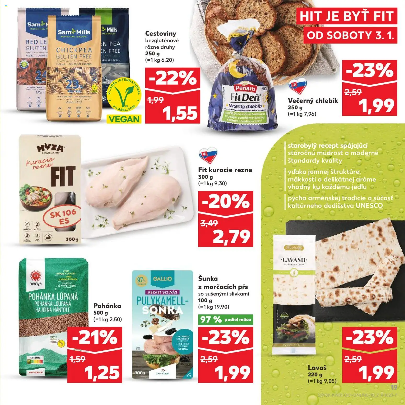 Kaufland SK akciós ujság - amely érvényes a következő dátumtól: 03.01.2026 | Oldal: 19 | Termékek: Hajdina, Protein, Vegán, Só