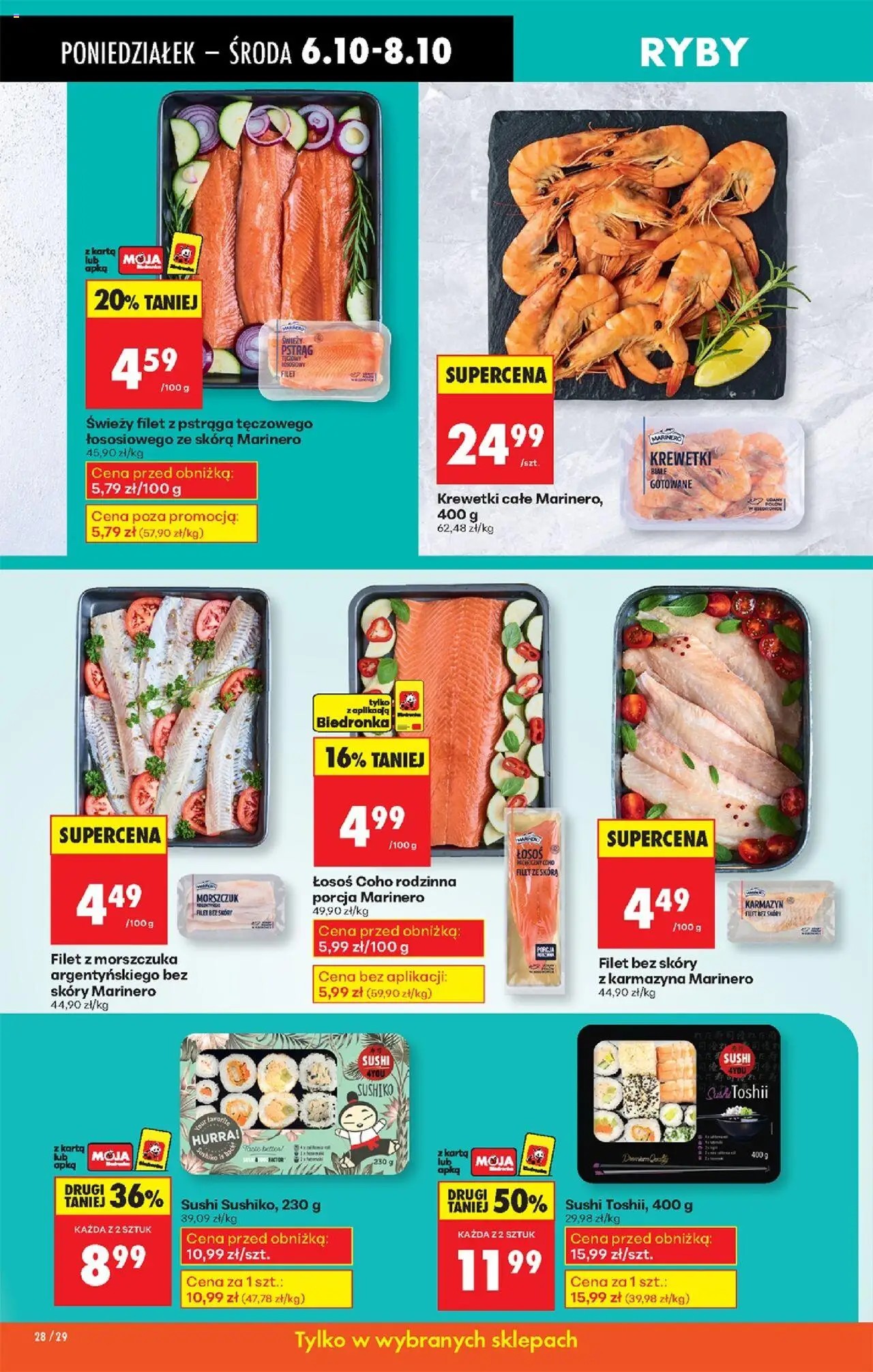 Biedronka gazetka od 06.10.2025 | Strona: 34 | Produkty: Pstrąg tęczowy, Łosoś, Morszczuk, Ryby