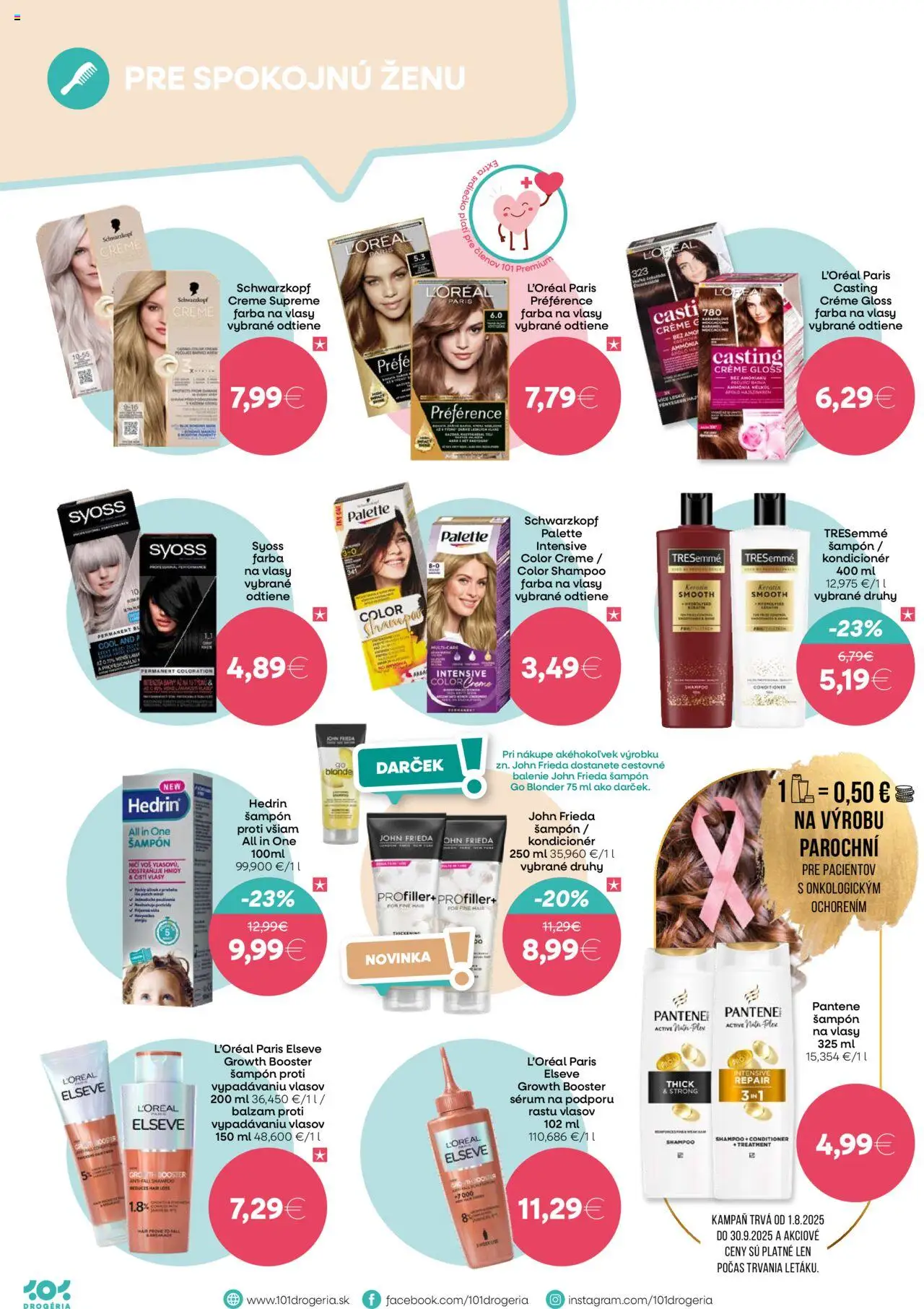 Nové 101 drogerie akcie – leták je platný od 17.09.2025 | Strana: 4 | Produkty: Šampón, Kondicionér, Farba na vlasy