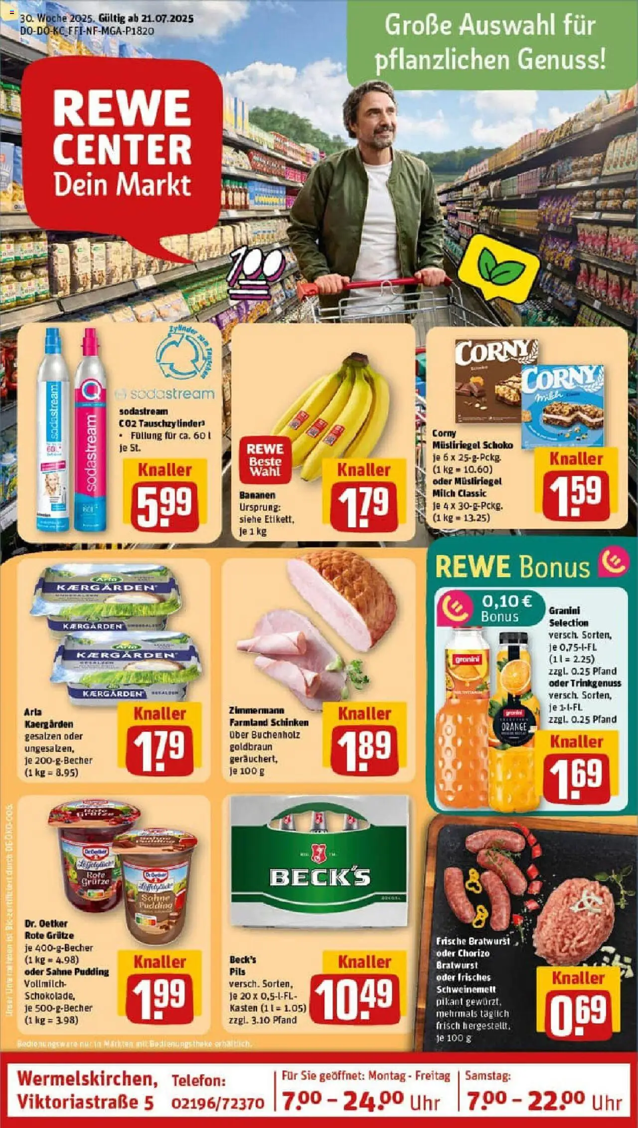 Rewe prospekt Wermelskirchen	 - gültig ab dem 20.07.2025 | Seite: 1 | Produkte: Bananen, Granini, Sahne, Telefon