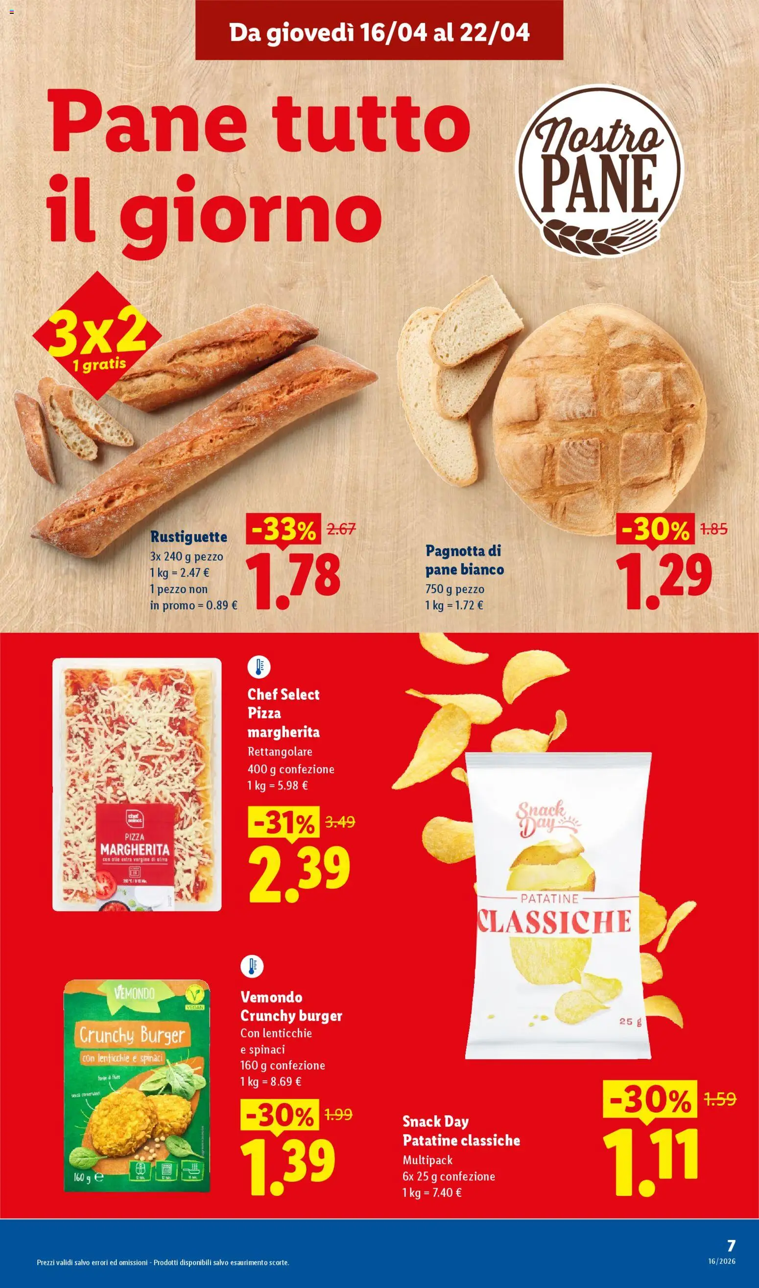 Volantino Lidl del 16.04.2026 | Pagina: 7 | Prodotti: Pane, Pizza, Olio, Spinaci