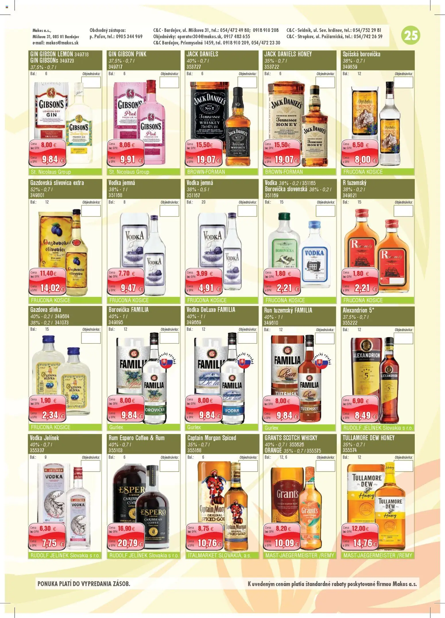 Nové Makos akcie – leták je platný od 03.11.2025 | Strana: 25 | Produkty: Borovička, Vodka, Whisky, Jack Daniel's