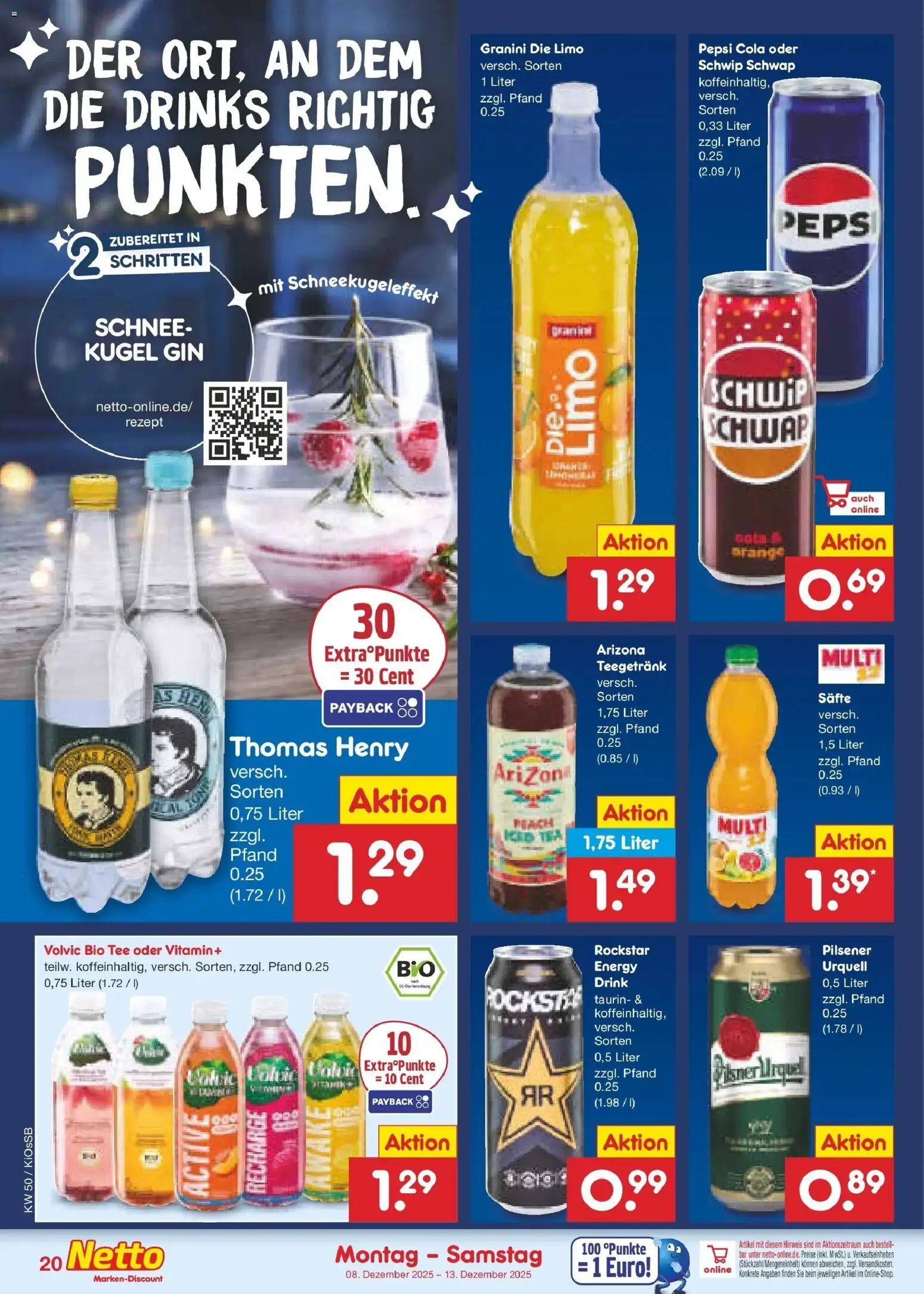 Netto Marken-Discount - Netto: Wochenangebote – gültig ab 08.12.2025 | Seite: 26 | Produkte: Cola, Energy, Granini die limo, Volvic