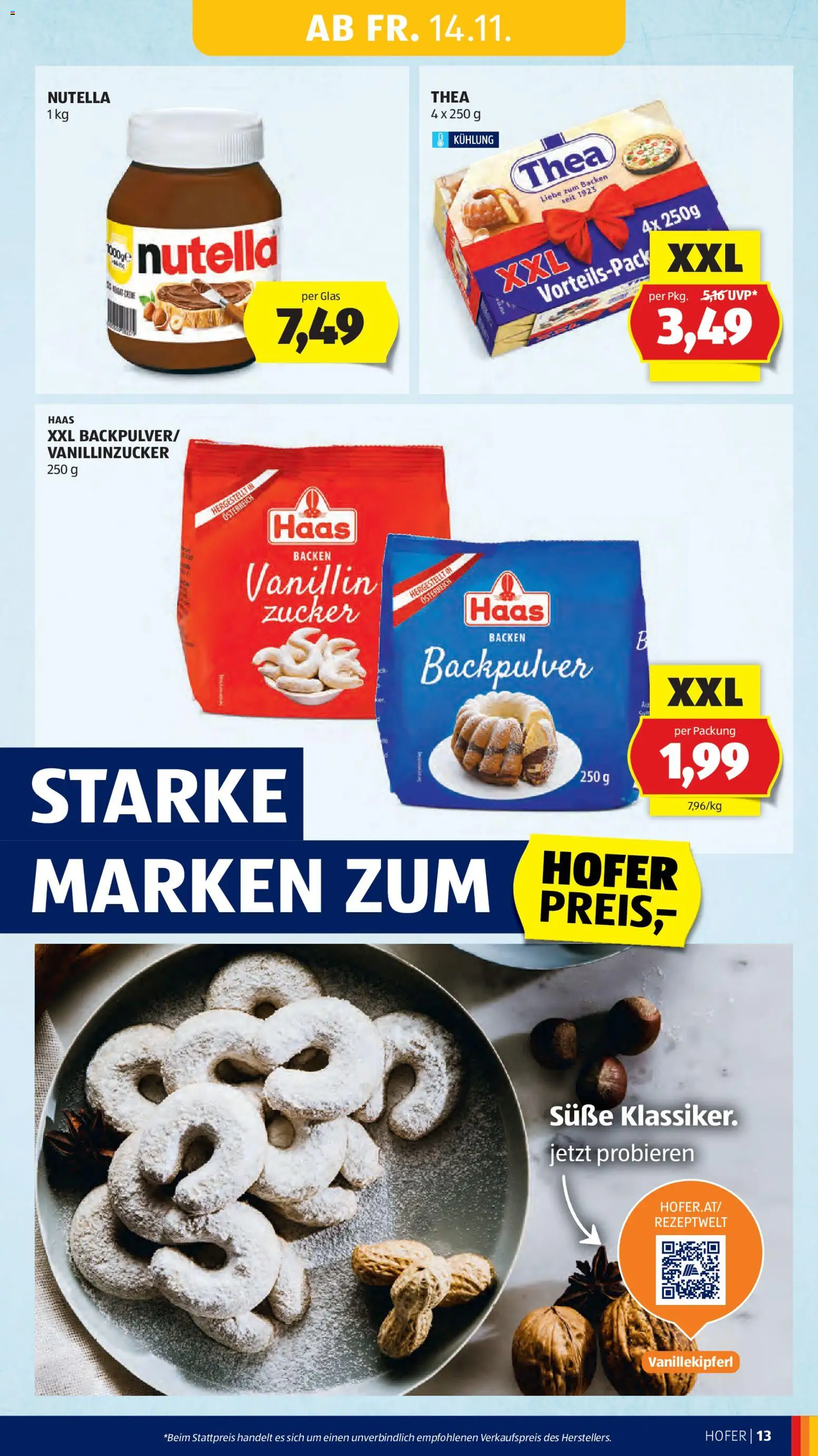 Hofer AT akciós ujság - amely érvényes a következő dátumtól: 14.11.2025 | Oldal: 15 | Termékek: Nutella