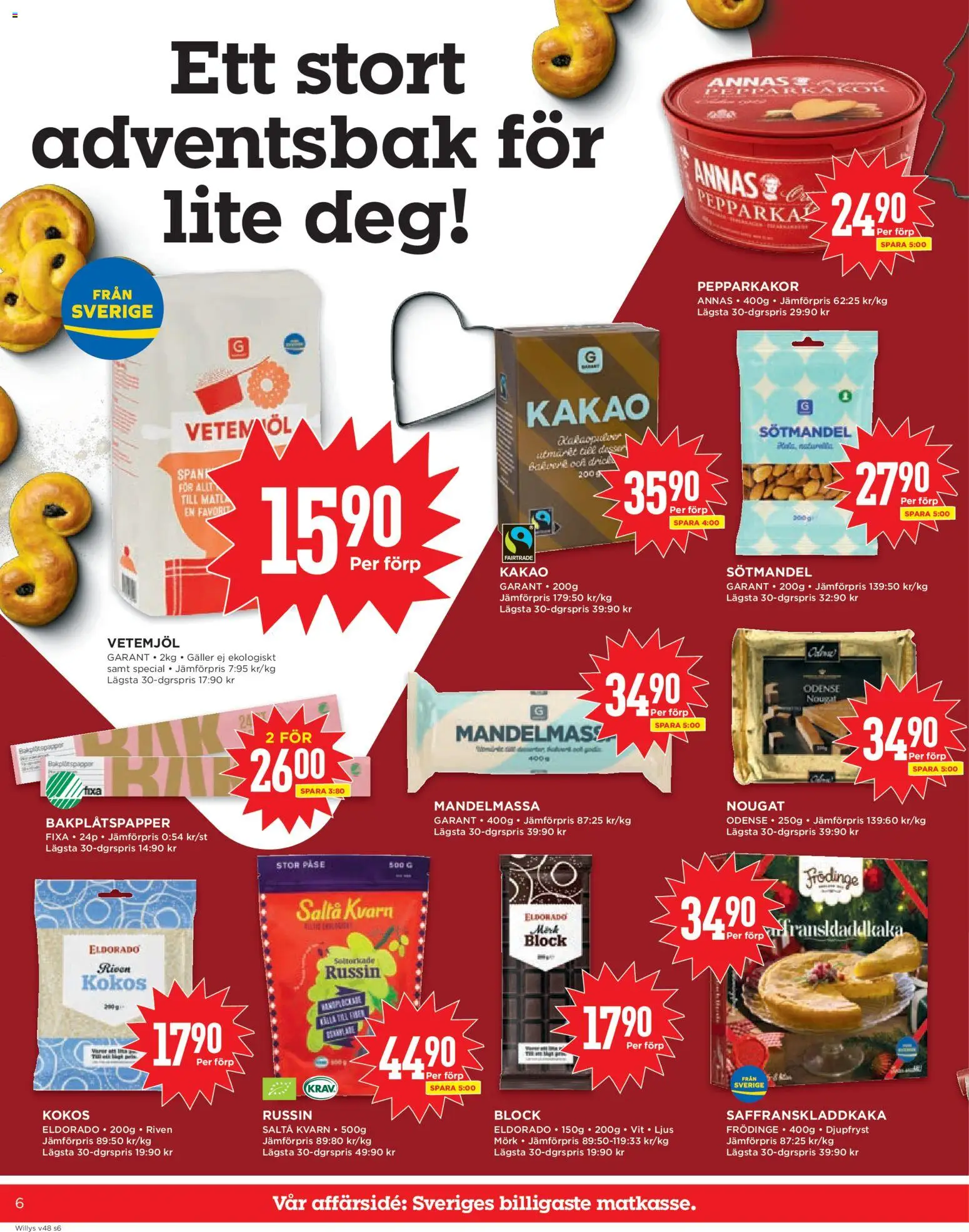 Willys reklamblad aktuell från 24.11.2025 | Sida: 6 | Produkter: Kvarn, Galler, Bakplåtspapper, Ljus