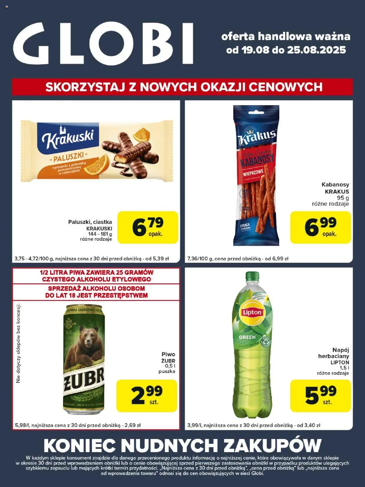 Carrefour Gazetka - Globi od 19.08.2025 | Strona: 1 | Produkty: Galaretka, Kabanosy, Paluszki, Piwo