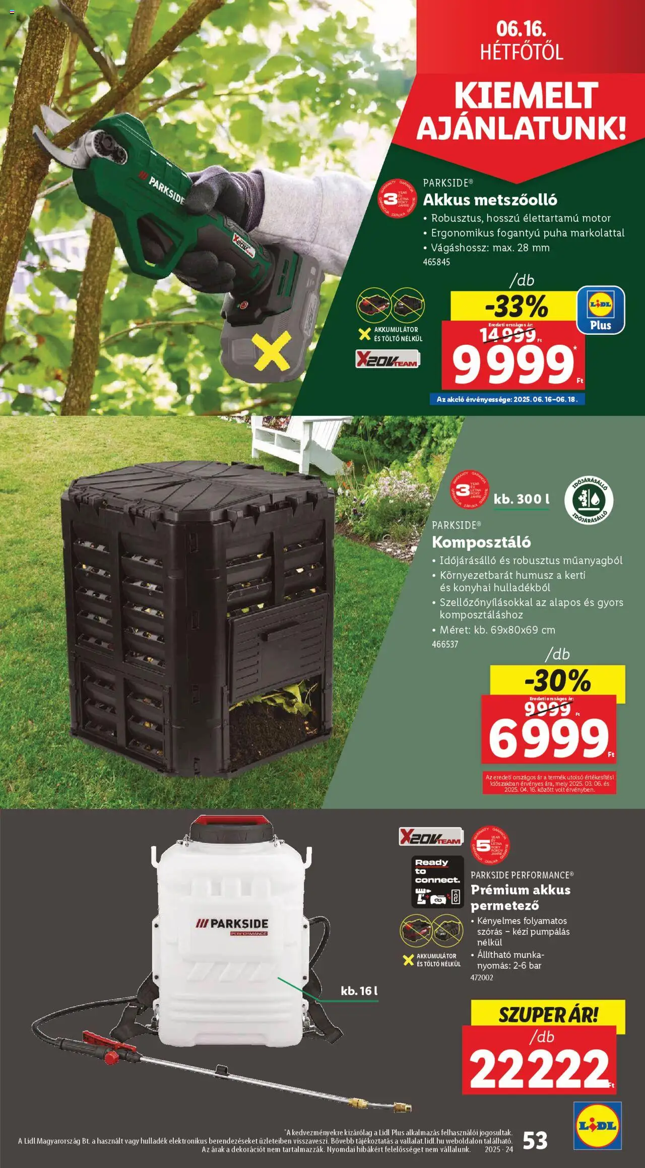 Lidl akciós ujság - amely érvényes a következő dátumtól: 12.06.2025 | Oldal: 53 | Termékek: Parkside, Komposztáló, Töltő, Metszőolló