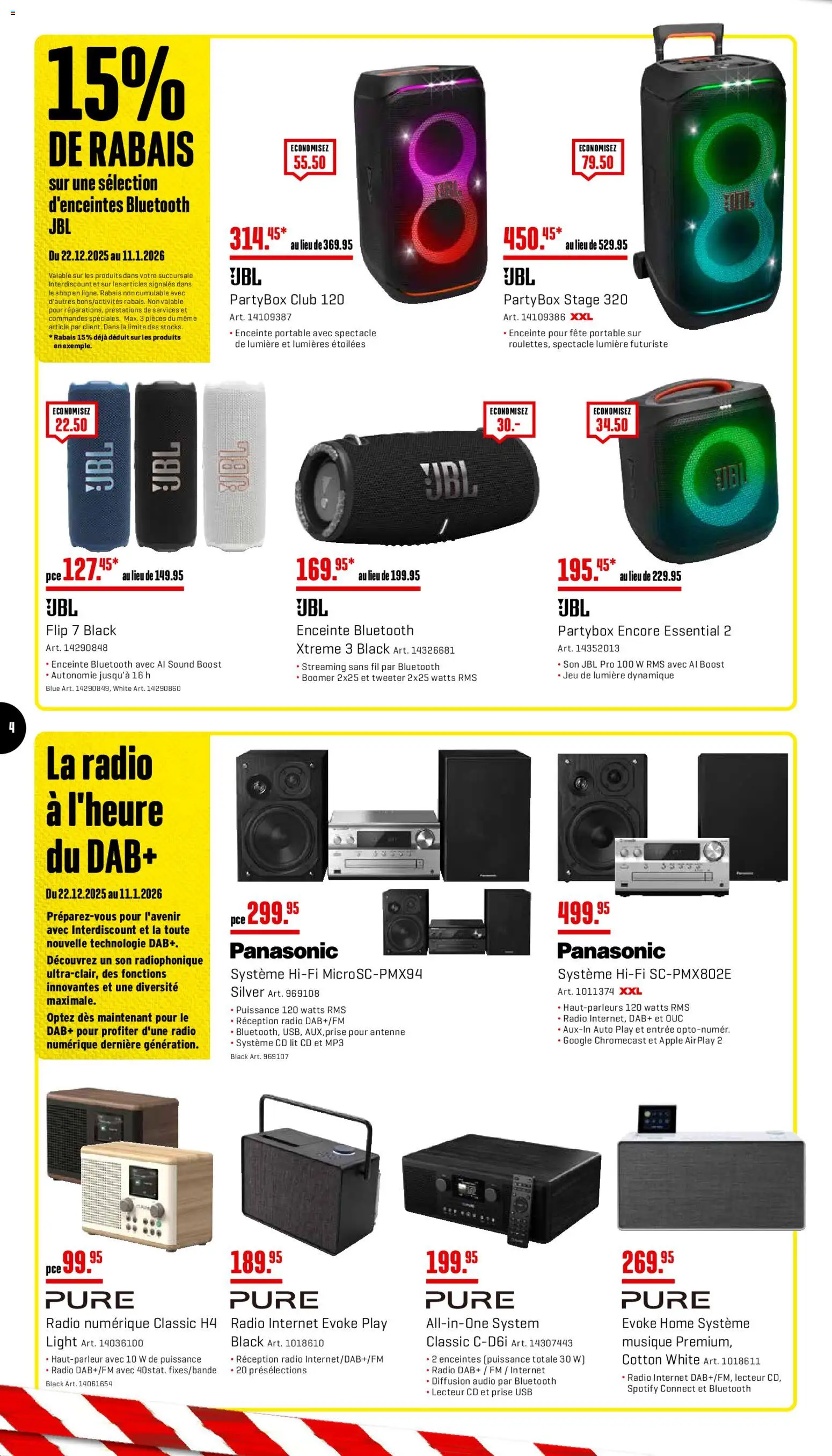 Interdiscount Aktionen FR – gültig ab 22.12.2025 | Seite: 4 | Produkte: Audio, Radio, Apple, Panasonic