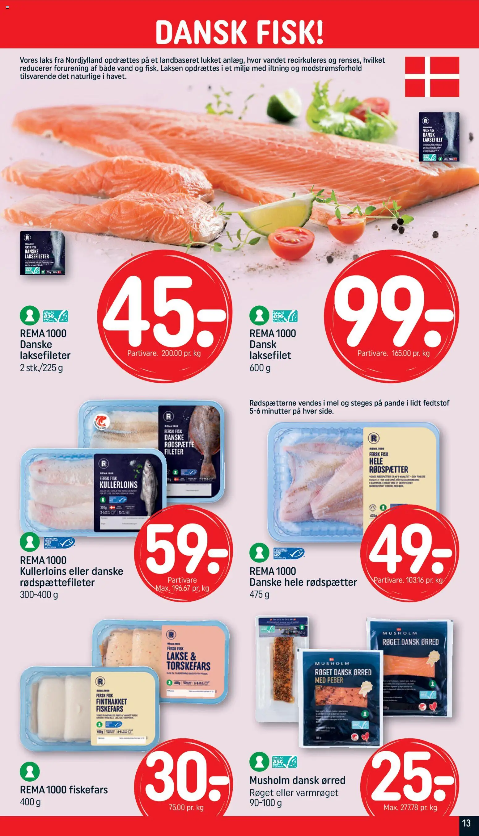Rema 1000 tilbudsavis – gyldig fra 19.04.2026 | Side: 13 | Produkter: Fisk, Mel, Peber