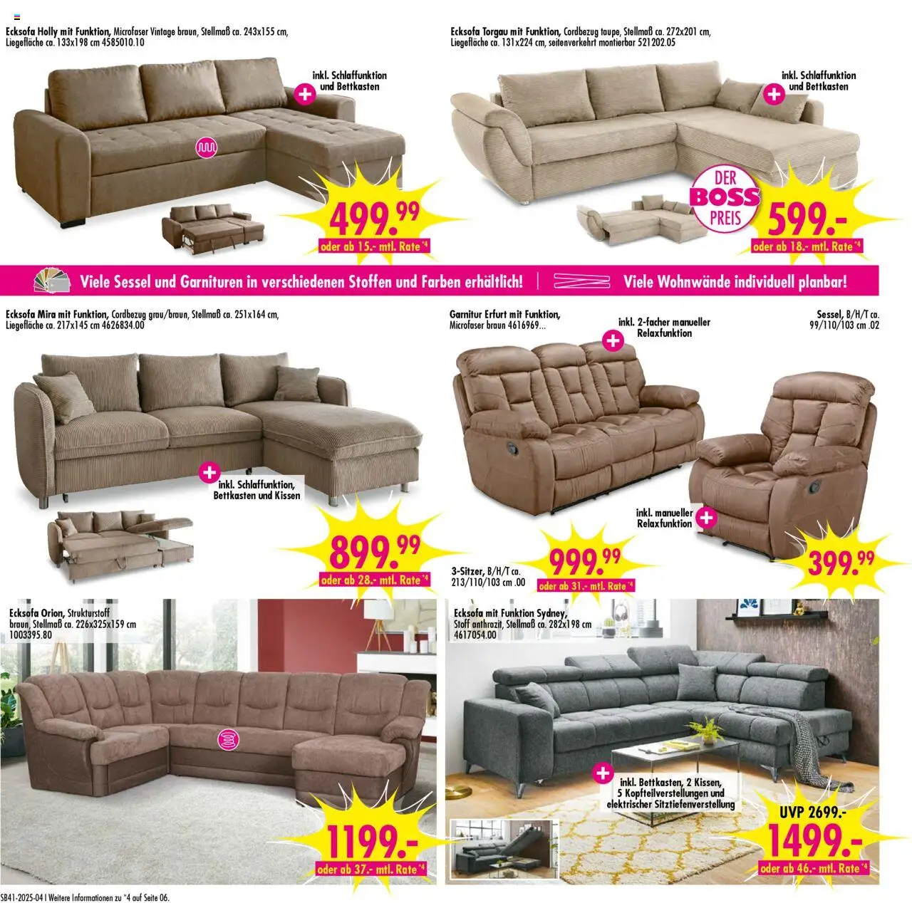 SB Möbel Boss Prospekt Neubrandenburg – gültig ab 04.10.2025 | Seite: 4 | Produkte: Ecksofa, Kissen, Sessel